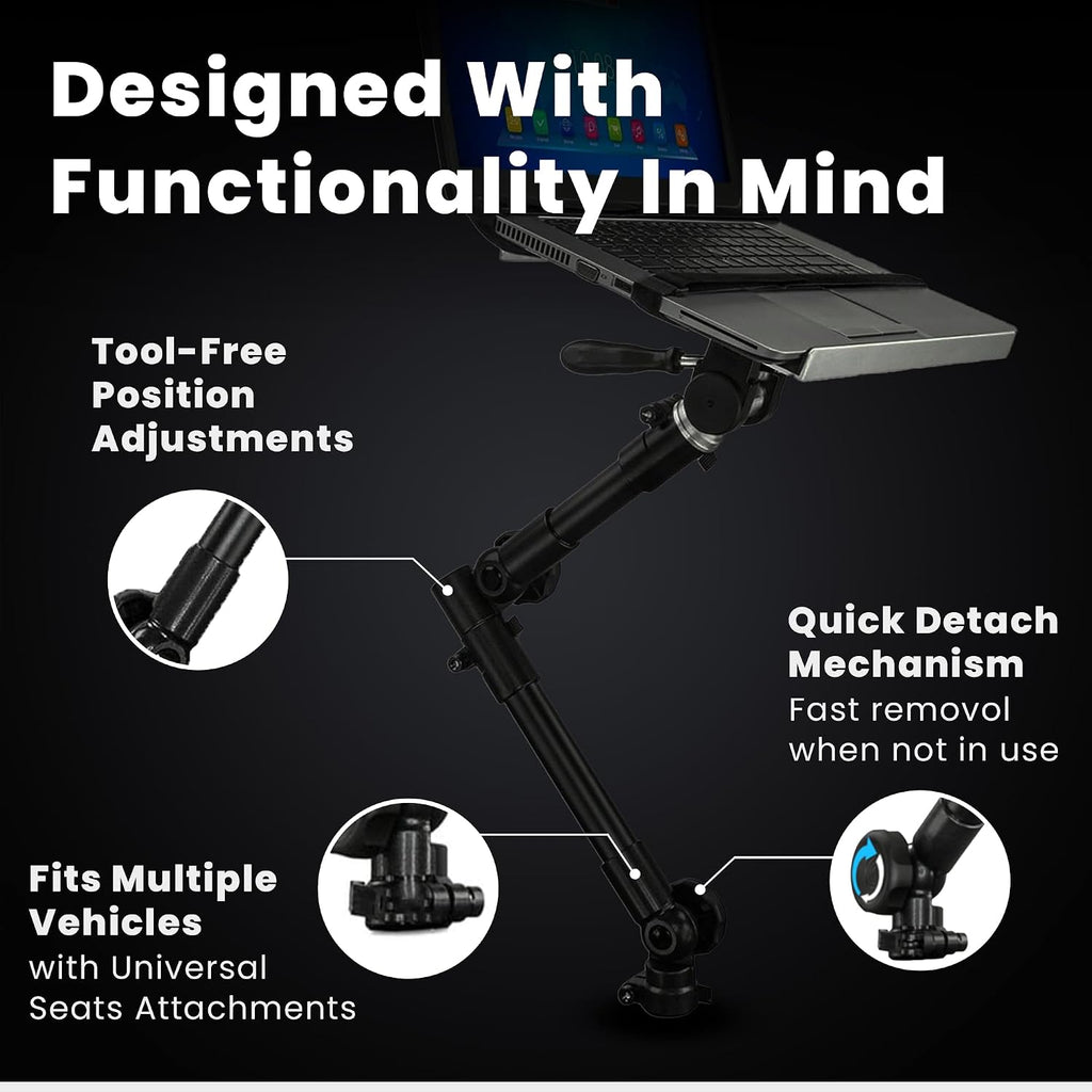 Mount-It! Car Laptop Mount, No-Drill Passenger Seat Laptop Stand for 12–15.4 Inch Laptops up to 9 lbs, Height Adjustable Full Motion Vehicle Laptop Mount