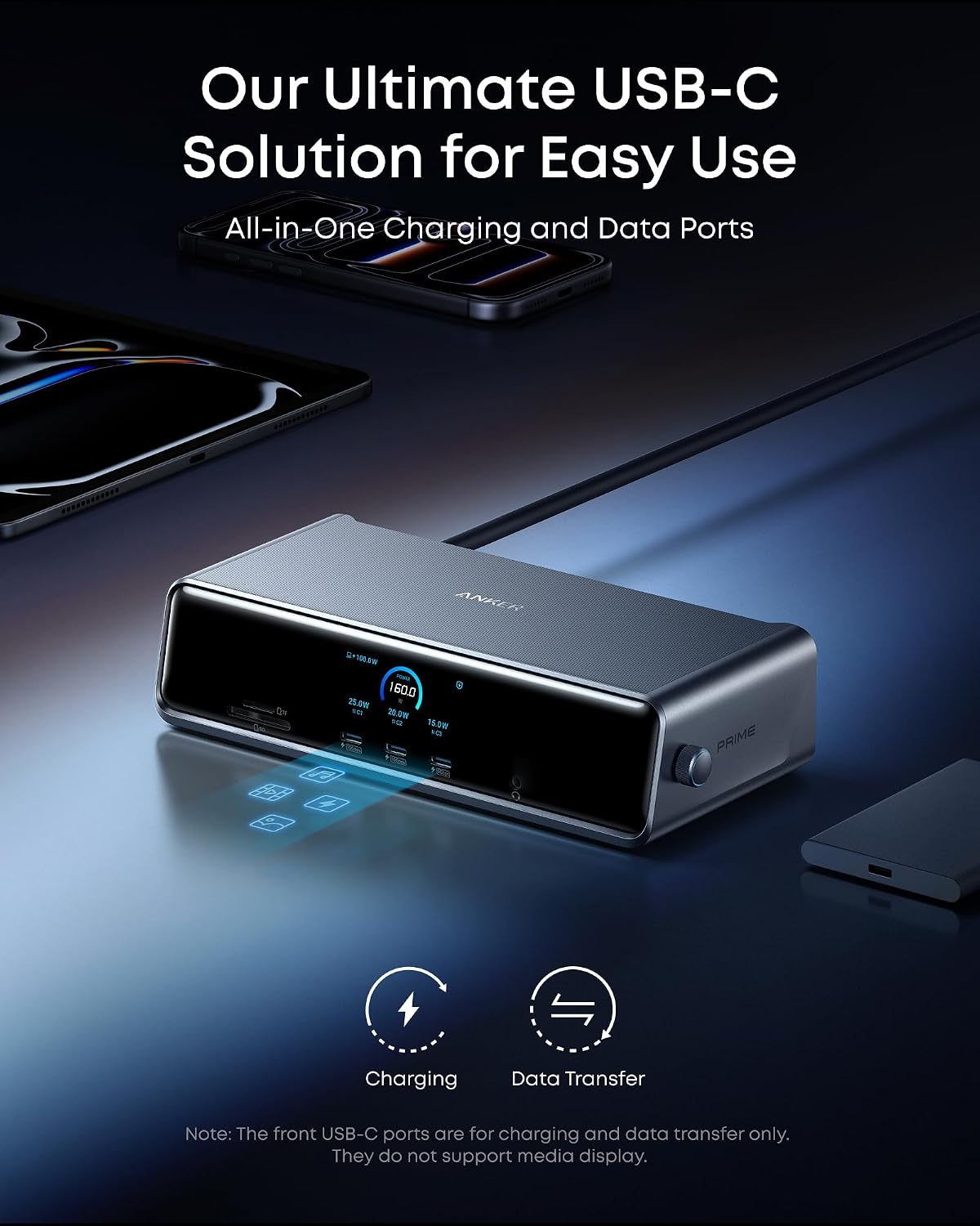 Anker Prime Docking Station (DL7400), 14-Port Triple Display with DisplayLink, 140W Max, Smart Display, Triple 4K 60Hz, Cooling Fan, for macOS and Windows (The Latest DisplayLink Driver Required)