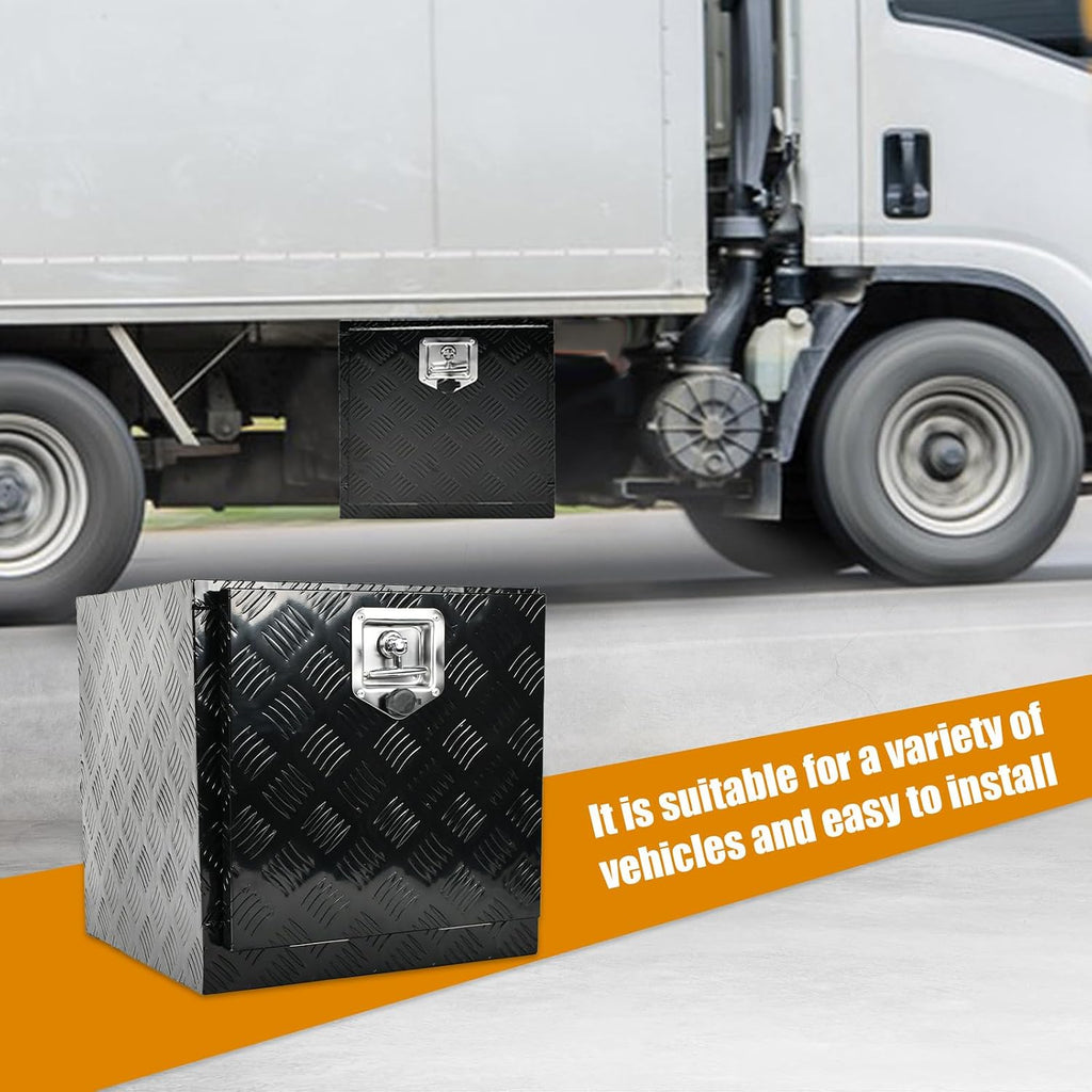 SSN 18'' Inch Heavy Duty Aluminum Underbody Truck Box with T-Handle Latch,18 x 17 x 18 Inch Truck Trailer Underbed Tool Box with 5 Bar Tread Black for Storage and Organization