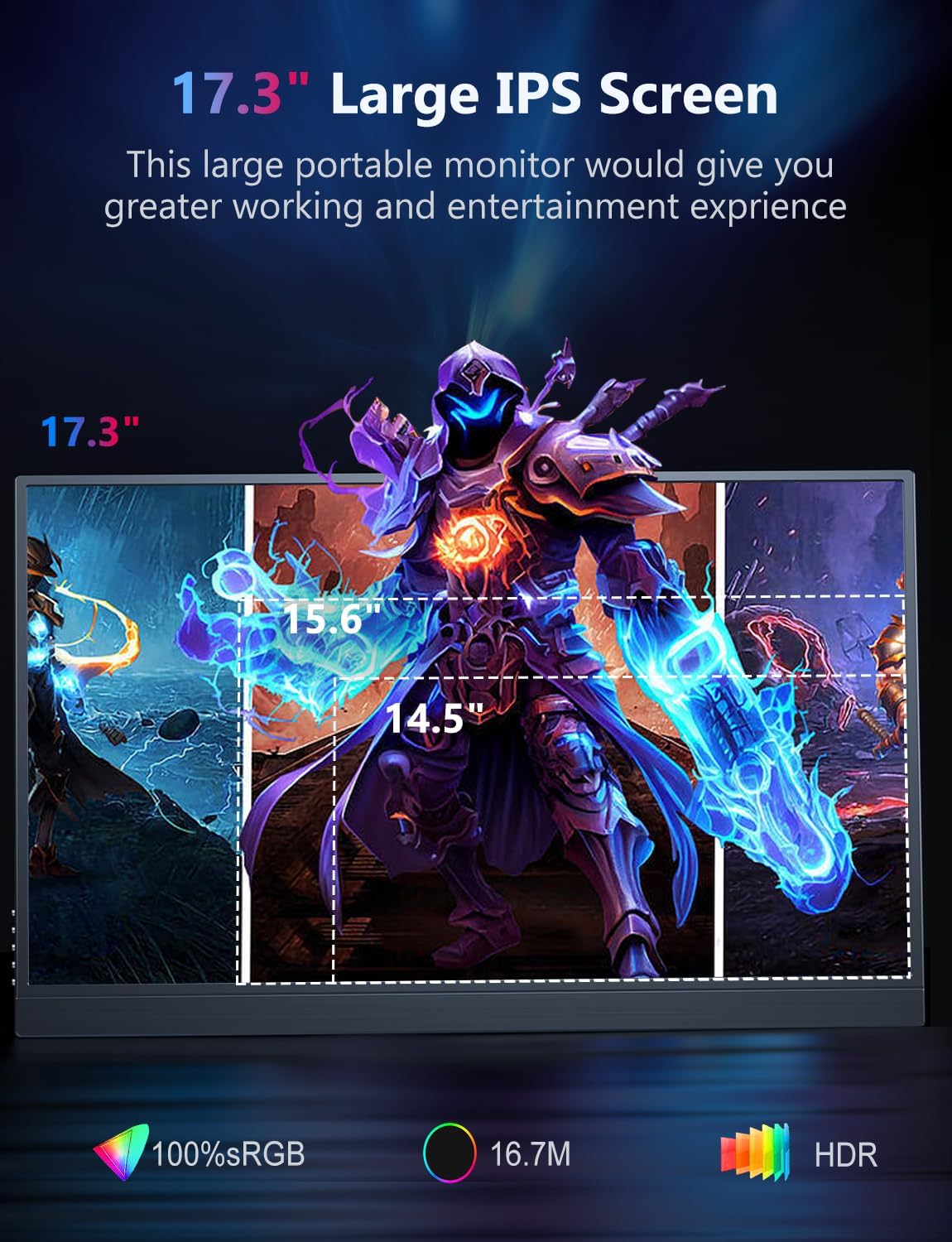 Portable Gaming Monitor, 17.3' 2.5k 144HZ IPS Portable Laptop Monitor, Second Screen Dual USB C HDMI Computer Gaming Display with Speakers & Smart Cover, Travel Monitor for PC Phone PS4/5 Xbox Switch
