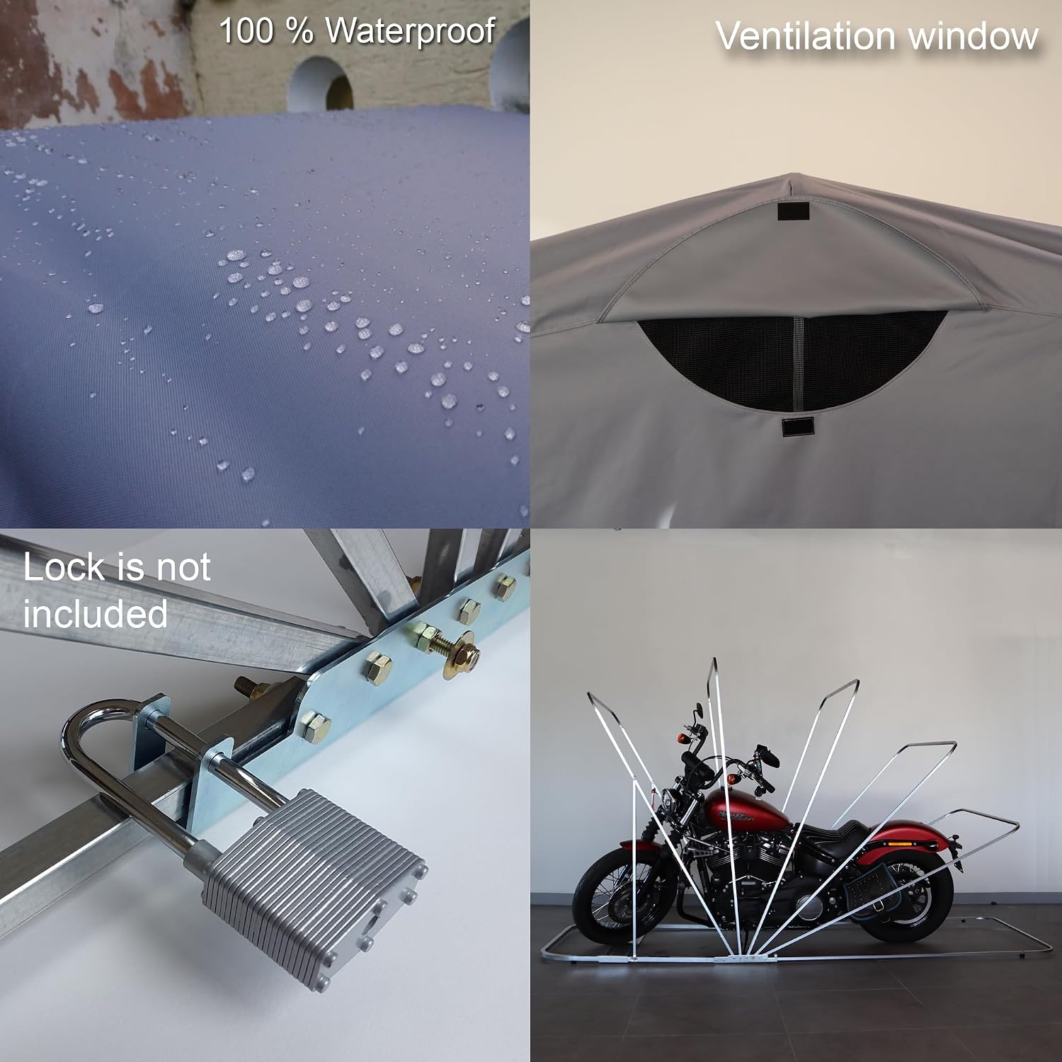 Junior Motorcycle Shelter Garage Cover - Built to Last, Heavy-Duty Rust-Proof Galvanized Steel Frame, +2000mm H2O Waterproof Rating, Cross-Plate for stabilization, Lockable