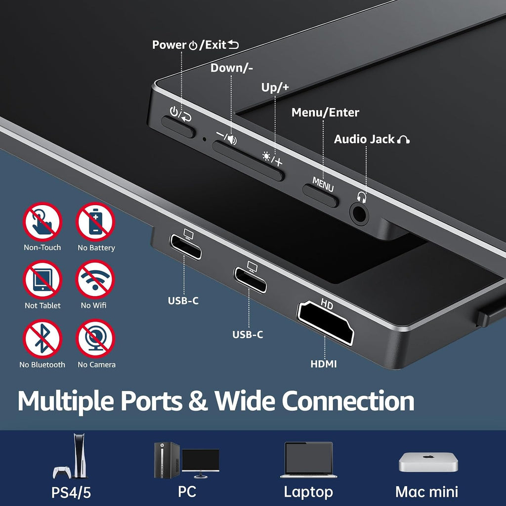 cocopar Portable Monitor 15.6 Inch 1080P FHD 60Hz 85% sRGB Travel Monitor with Speaker HDMI USB-C Second Screen for Laptop MacBook Surface PC Xbox PS4/5, VESA Mountable, with Cover Stand