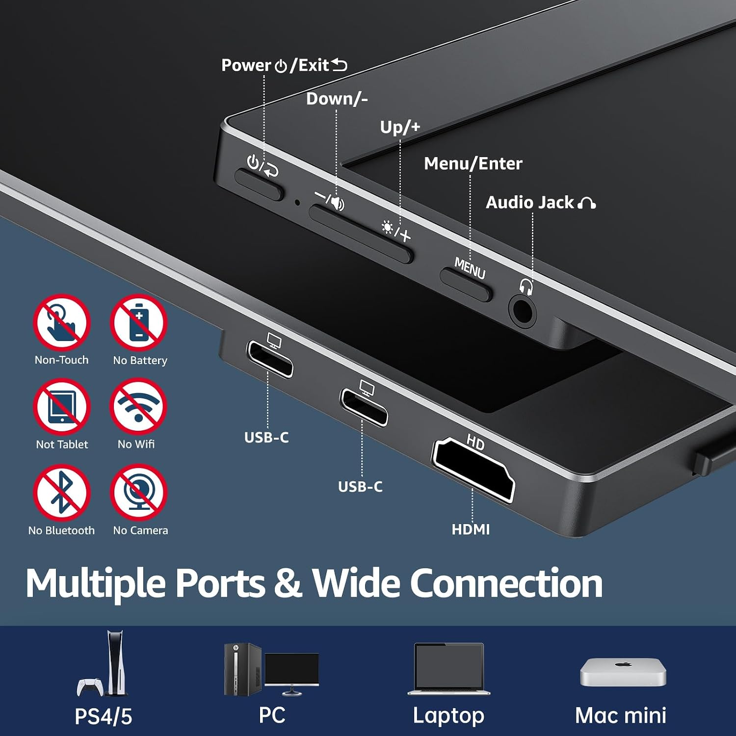 cocopar Portable Monitor 15.6 Inch 1080P FHD 60Hz 85% sRGB Travel Monitor with Speaker HDMI USB-C Second Screen for Laptop MacBook Surface PC Xbox PS4/5, VESA Mountable, with Cover Stand