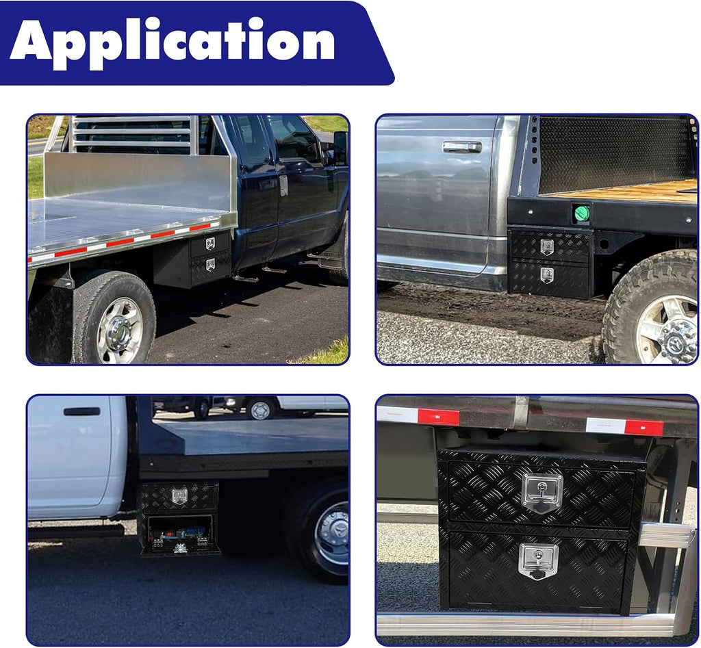 Aluminum Truck Tool Box w/Drawer,5 Bar Tread Truck Storage box w/Lock For Organization,Multifunction Black 24'x20'x18' Truck Toolboxes, For Truck,Trailer,RVs,Toolroom,Garage.