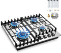 24 inch Gas Cooktop, Bulit-in 4 Burners Gas Stove Stainless Steel Stove Top with Thermocouple Protection, LPG/NG Convertible Propane Cooktops