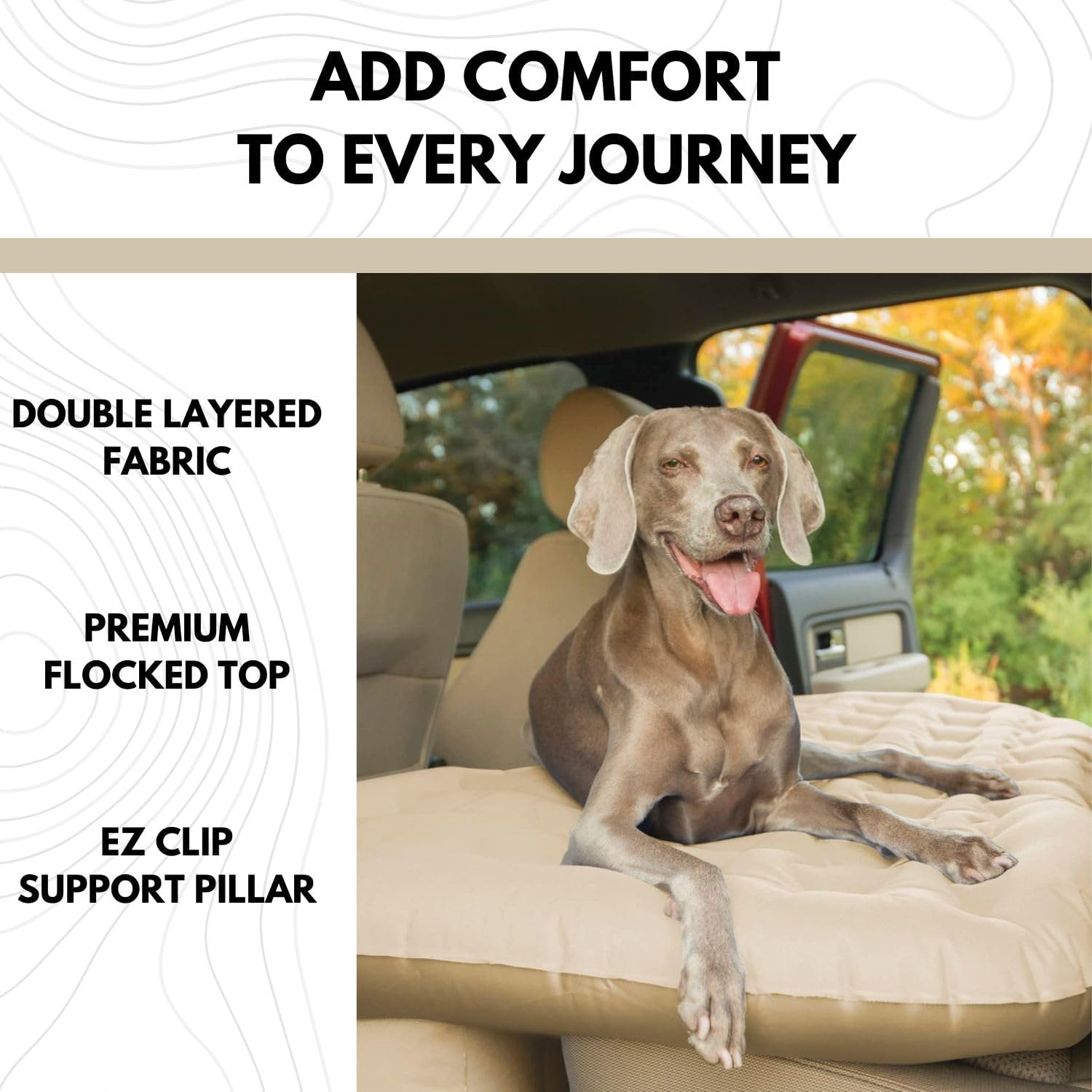 Pittman Outdoors Backseat Bed Air Mattress – 60' Rear Seat Air Mattress for Trucks, Vans & Large SUV – Includes Pump, Pillow & Storage Bag – Inflatable Back Seat Air Mattress – Tan