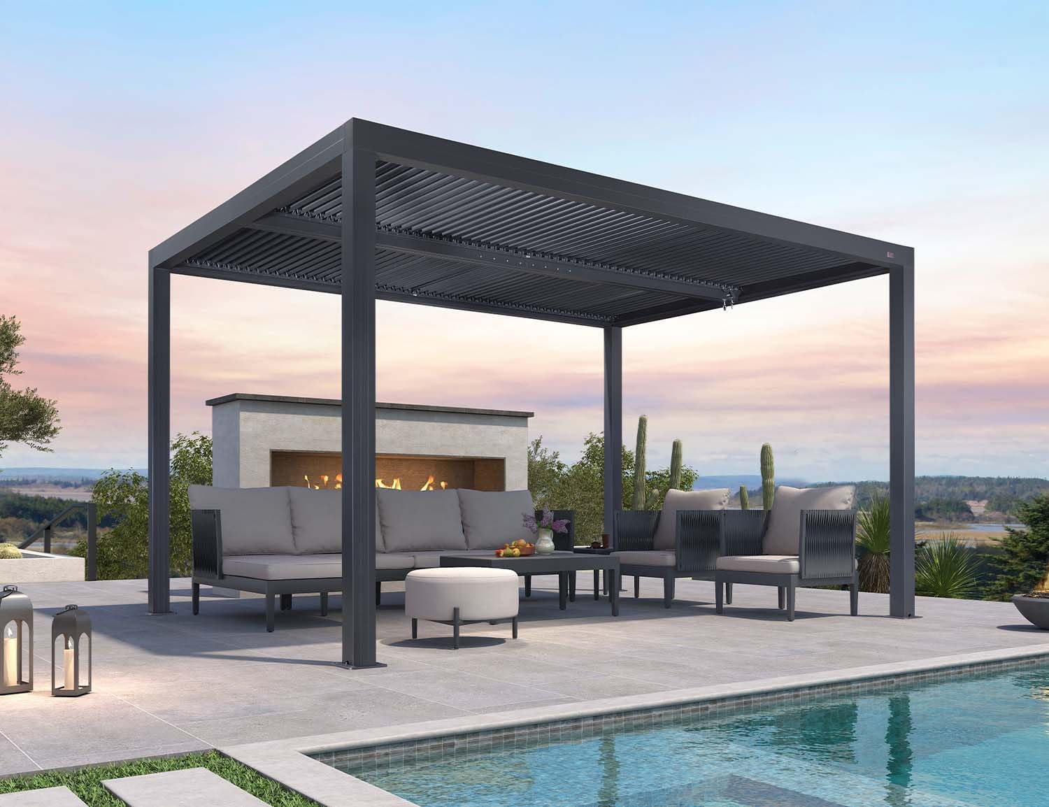 PURPLE LEAF Louvered Pergola 94AS 11' x 13' Outdoor Aluminum Pergola with Adjustable Roof for Deck Backyard Garden Grey Hardtop Gazebo