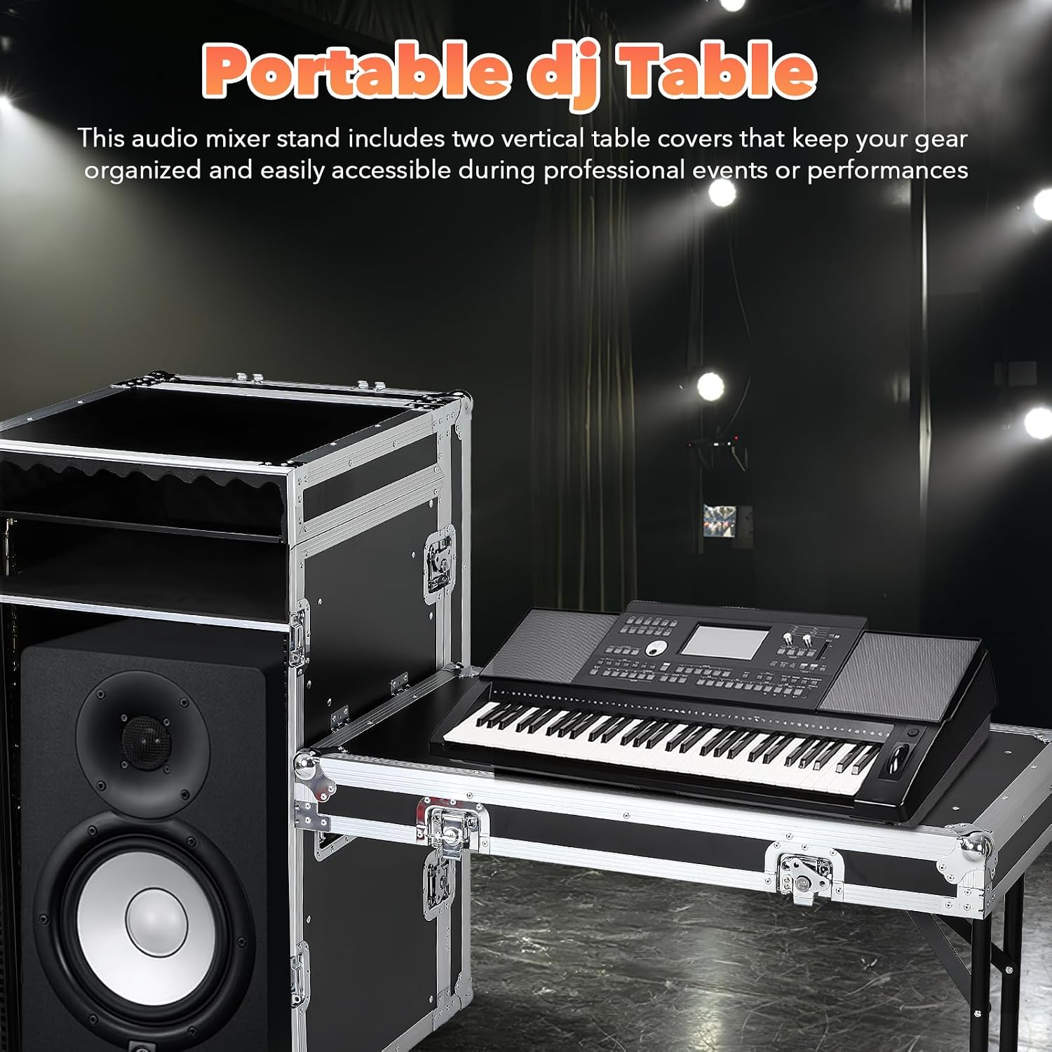 16u Road Case with 60° Slant Mixer Top, 4 Casters - Brake System, 2 Side Table up to 110lb 20' Rackable Depth Plywood & Tour Grade Hardware ATA Rack Cases Audio Mixer for Pro Stage Performance