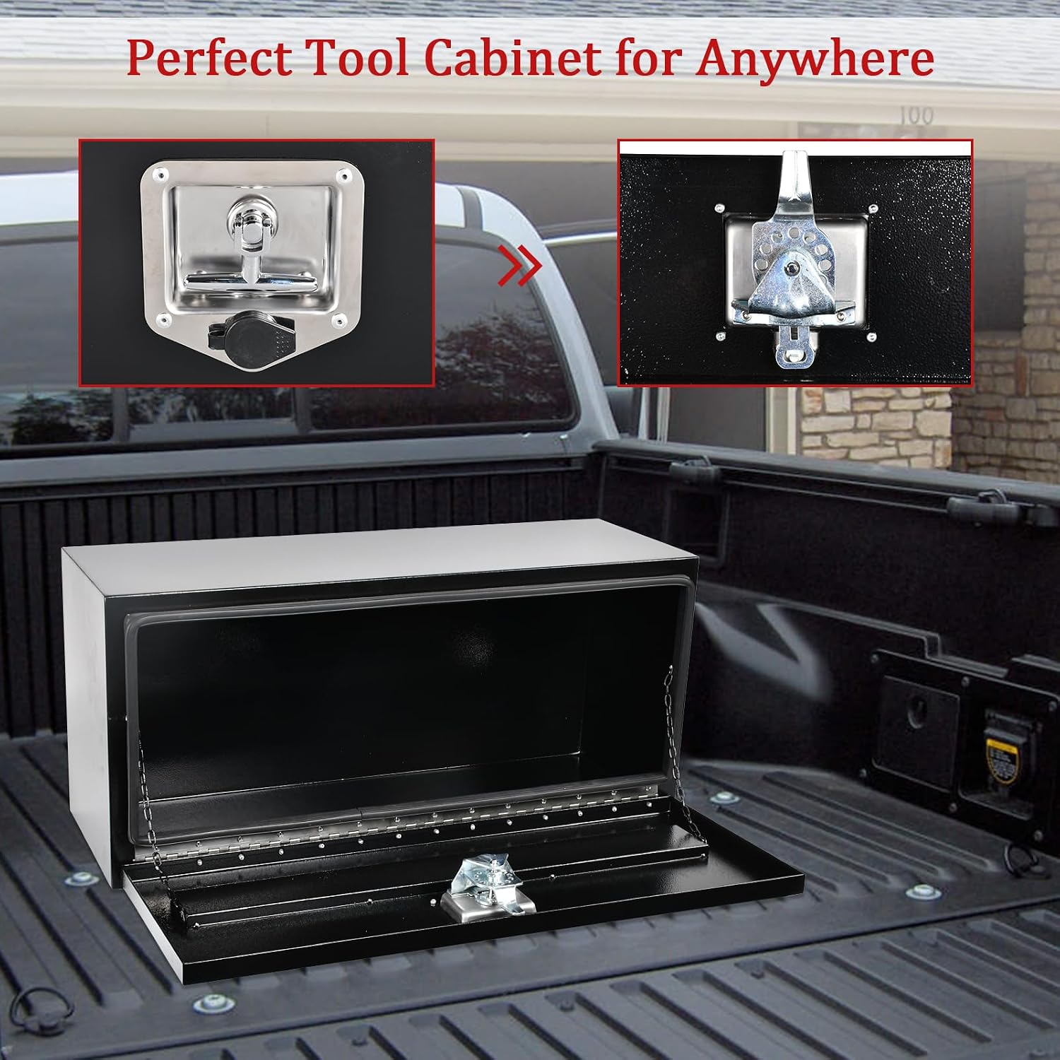 30'' Inch Steel Underbody Truck Tool Box & T-Handle Latch Heavy Duty For Trucks Trailers RV ATV Pickup Trucks Flatbeds Organization Storage Job Tool Chest -30'(L) x 12'(W) x 14'(H) Black