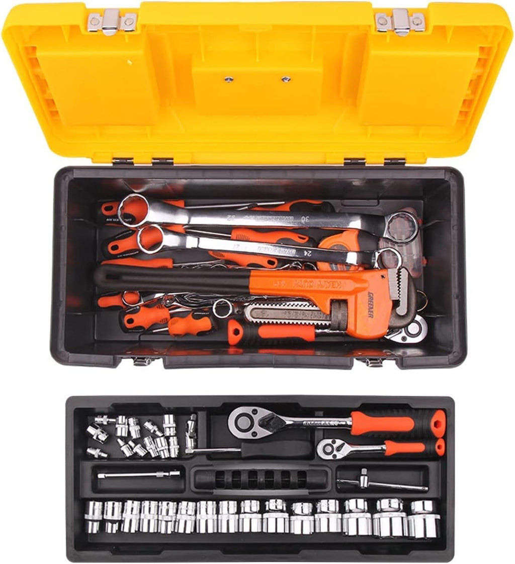 Portable Tool Box Portable Tool Box Lockable Storage Tool Box Organizer with Removable Tray and Stainless Steel Double Lock, Black Small Parts Box (Size : L)