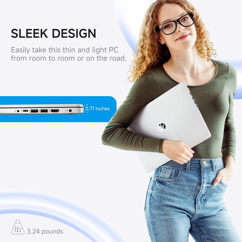 HP 14 Inch Laptop Computer Student Business, Intel Processor N150, 4GB RAM, 384GB Storage(128GB UFS+256GB MSD), Copilot AI, 1-Yr Office 365, Wi-Fi 6, Ultra Light, Windows 11 Pro, Silver, W/Mouse