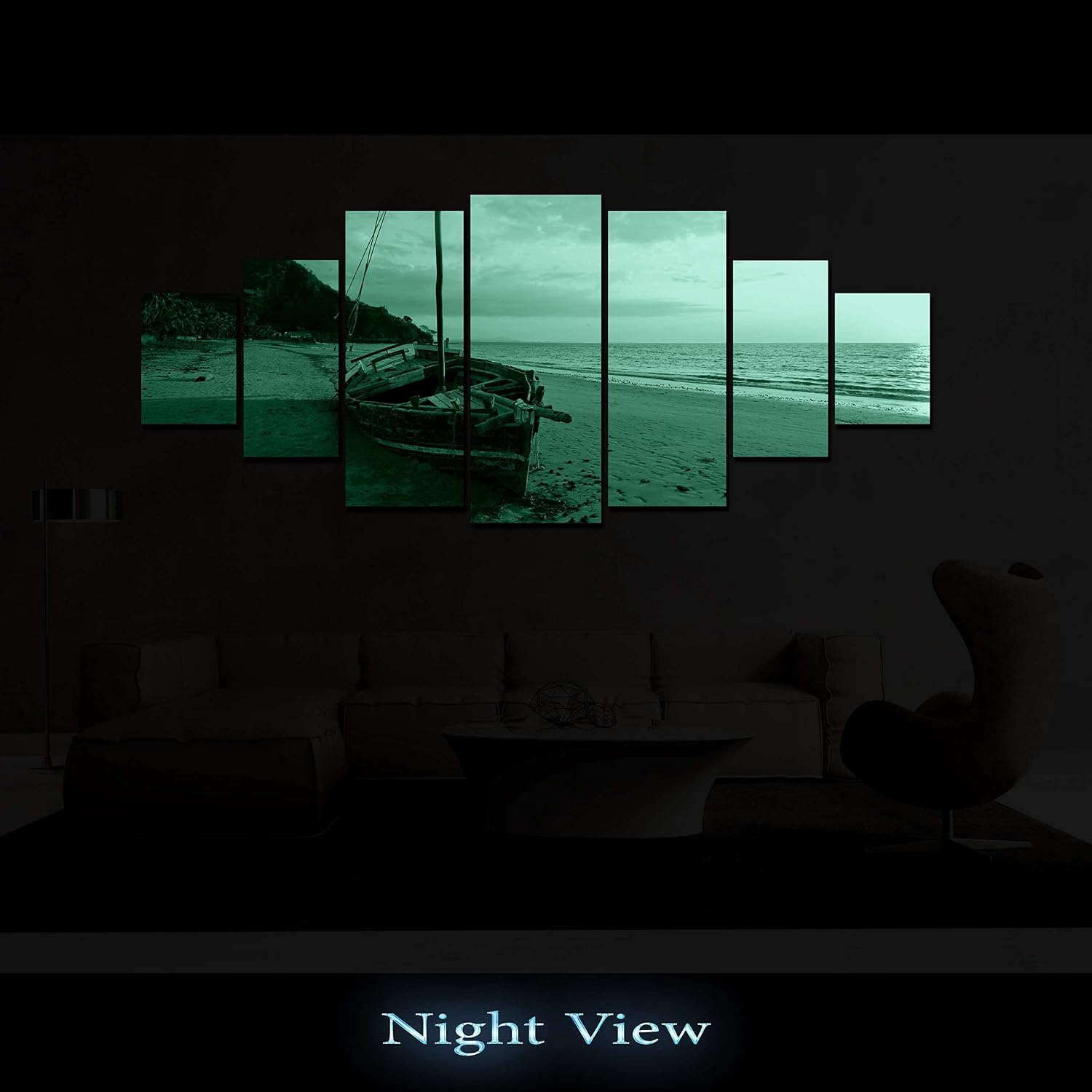 Startonight Huge Canvas Wall Art Boat On The Beach At Sunrise - Large Framed Set of 7 40' x 95'