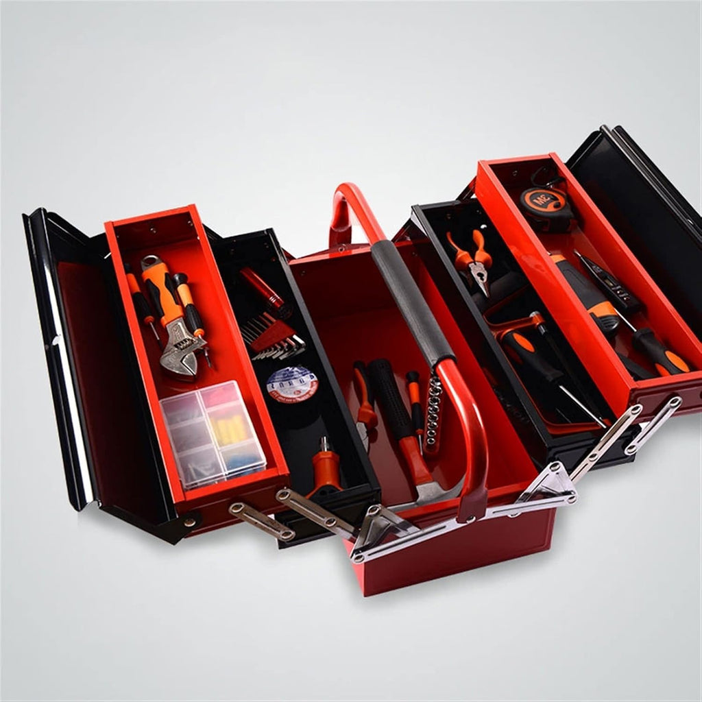 Portable Tool Box Portable Tool Case with 3-Tier Folding Organizer, Heavy Duty Metal Frame with Smooth Metal Cantilever Lock Storage Tool Case Small Parts Box