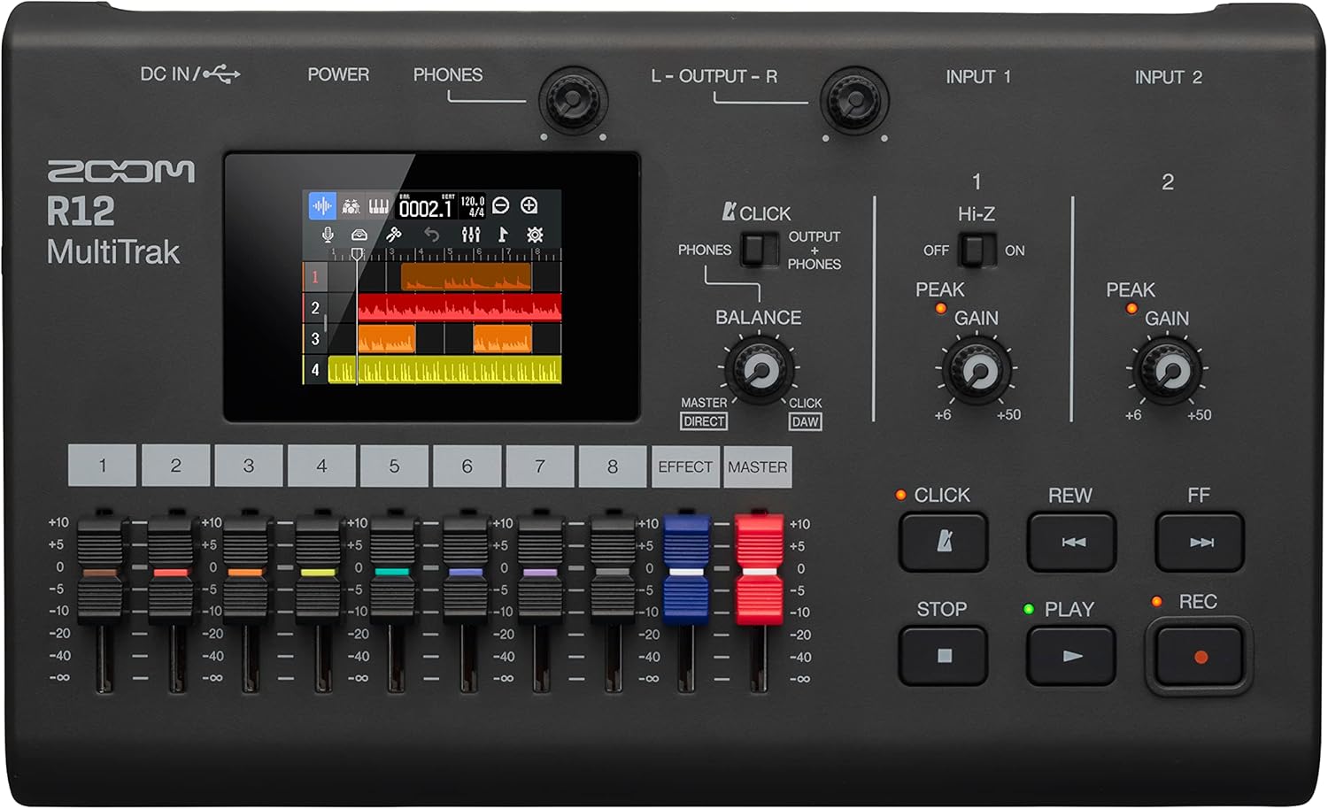 Zoom R12 Multi-Track Portable Recorder for Musicians, with 2 XLR/TRS Combo Inputs, 8 Tracks, Touchscreen, Onboard Editing, Effects, Drum Loops, Battery Powered, USB Audio Interface