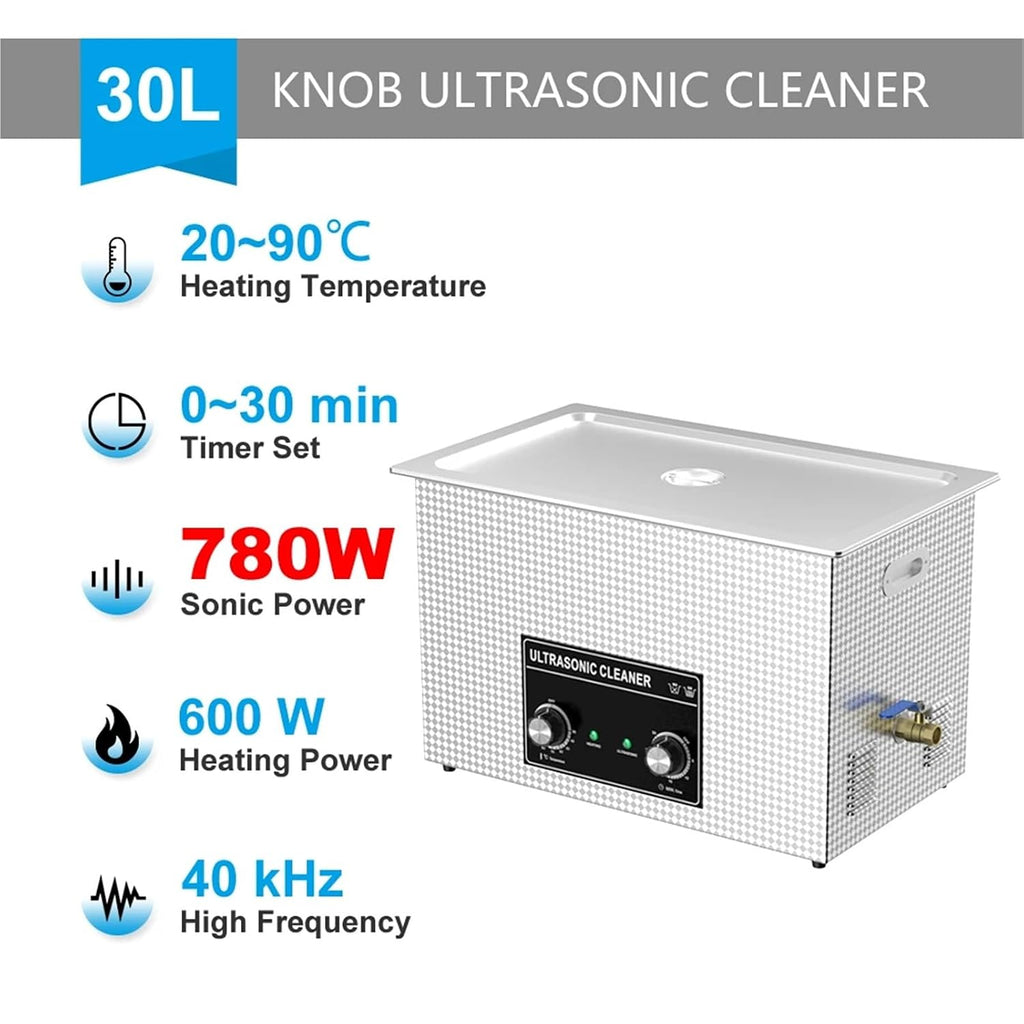30L 900W Ultrasonic Cleaner 110V/220V Industrial Compatible with Injector Engine Auto Parts Lab PCB Cleaner Washing Machine(100-780W,UK)