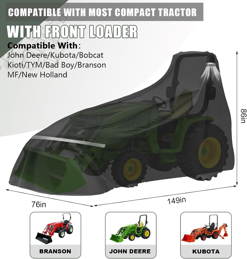 Waterproof Full Tractors Cover Replace for John Deere 1,2,3 Series 1025R 2320 2720 3520, Kubota Without Backhoe, 600D Oxford Cloth Tractors Cover for Snow Rain Dust Protection