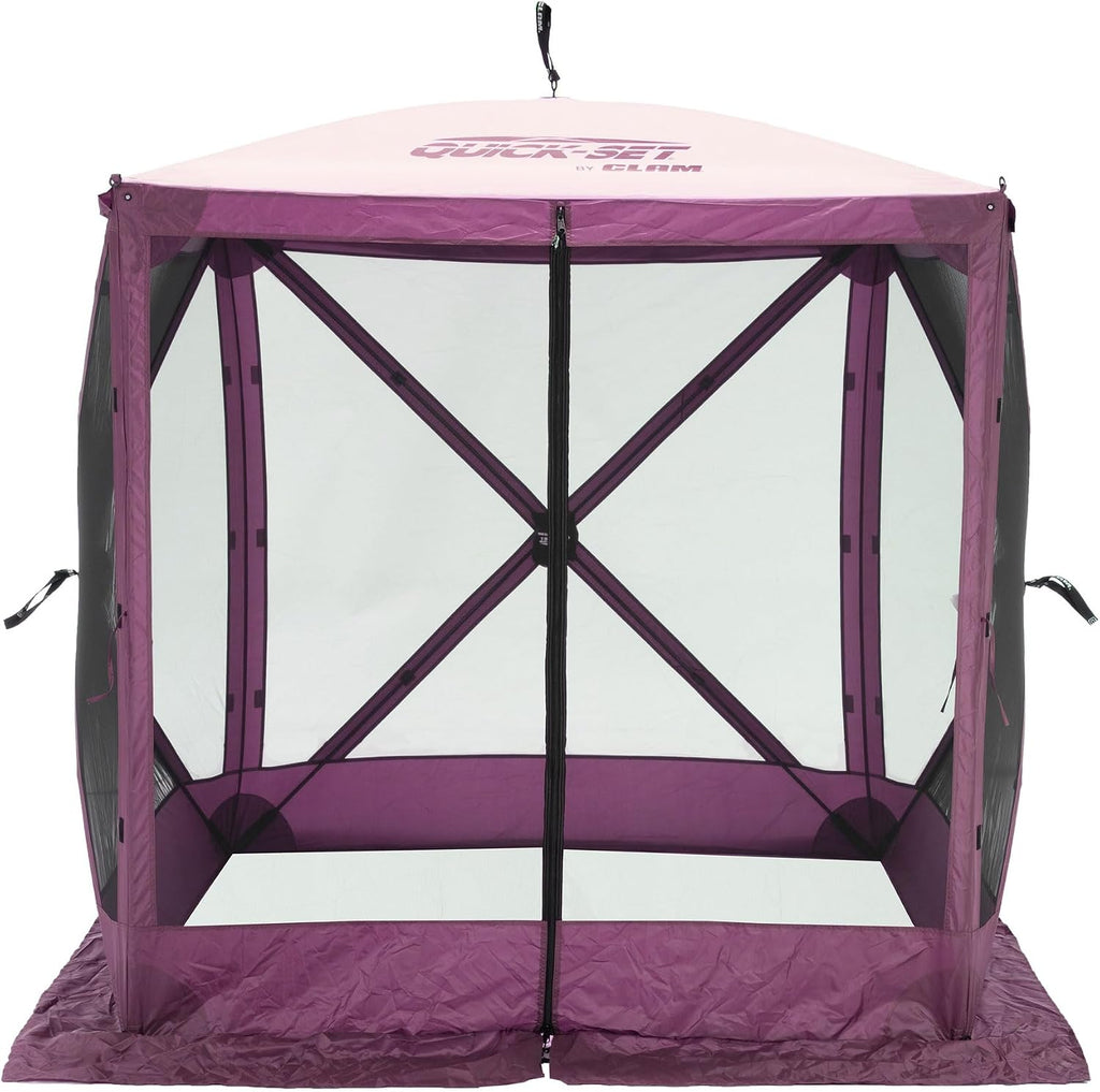Clam Traveler 6' x 6' Pop-Up Screen Tent – Plum Outdoor Portable Camping Gazebo Canopy with Mesh Netting, Stakes, Tie-Downs & Carry Bag – 4-Person Shelter for Picnics, Beach & Events