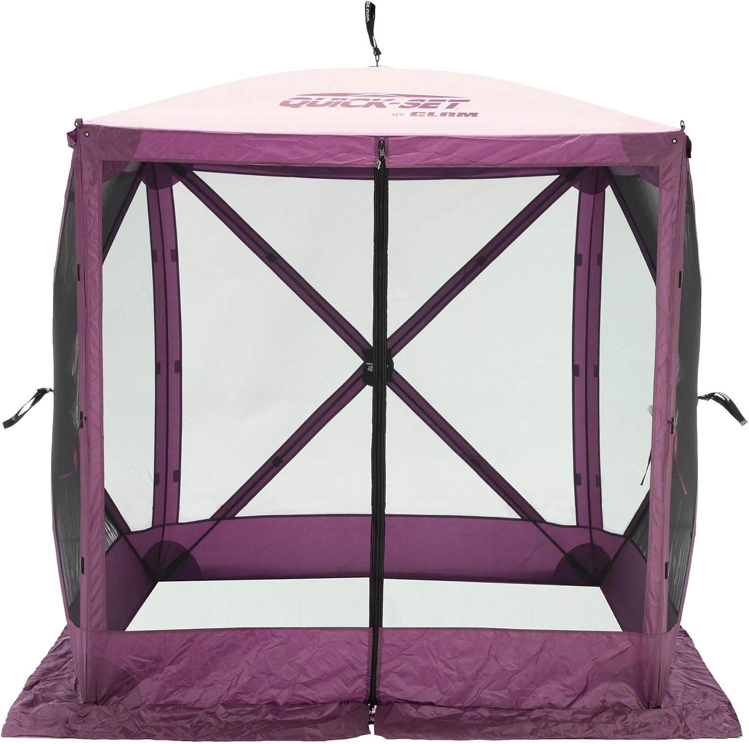 Clam Traveler 6' x 6' Pop-Up Screen Tent – Plum Outdoor Portable Camping Gazebo Canopy with Mesh Netting, Stakes, Tie-Downs & Carry Bag – 4-Person Shelter for Picnics, Beach & Events