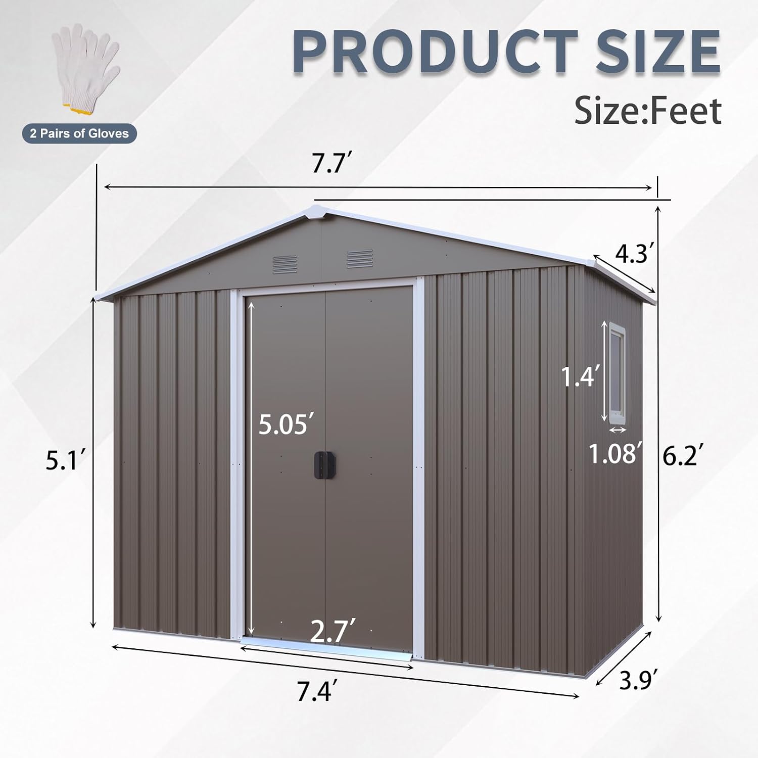 8 x 4 FT Outdoor Storage Shed, Metal Garden Shed with Floor Frame, Tool Shed Outdoor Storage with Lockable Sliding Doors & Window & Air Vents, Storage House Waterproof for Backyard, Lawn, Gray