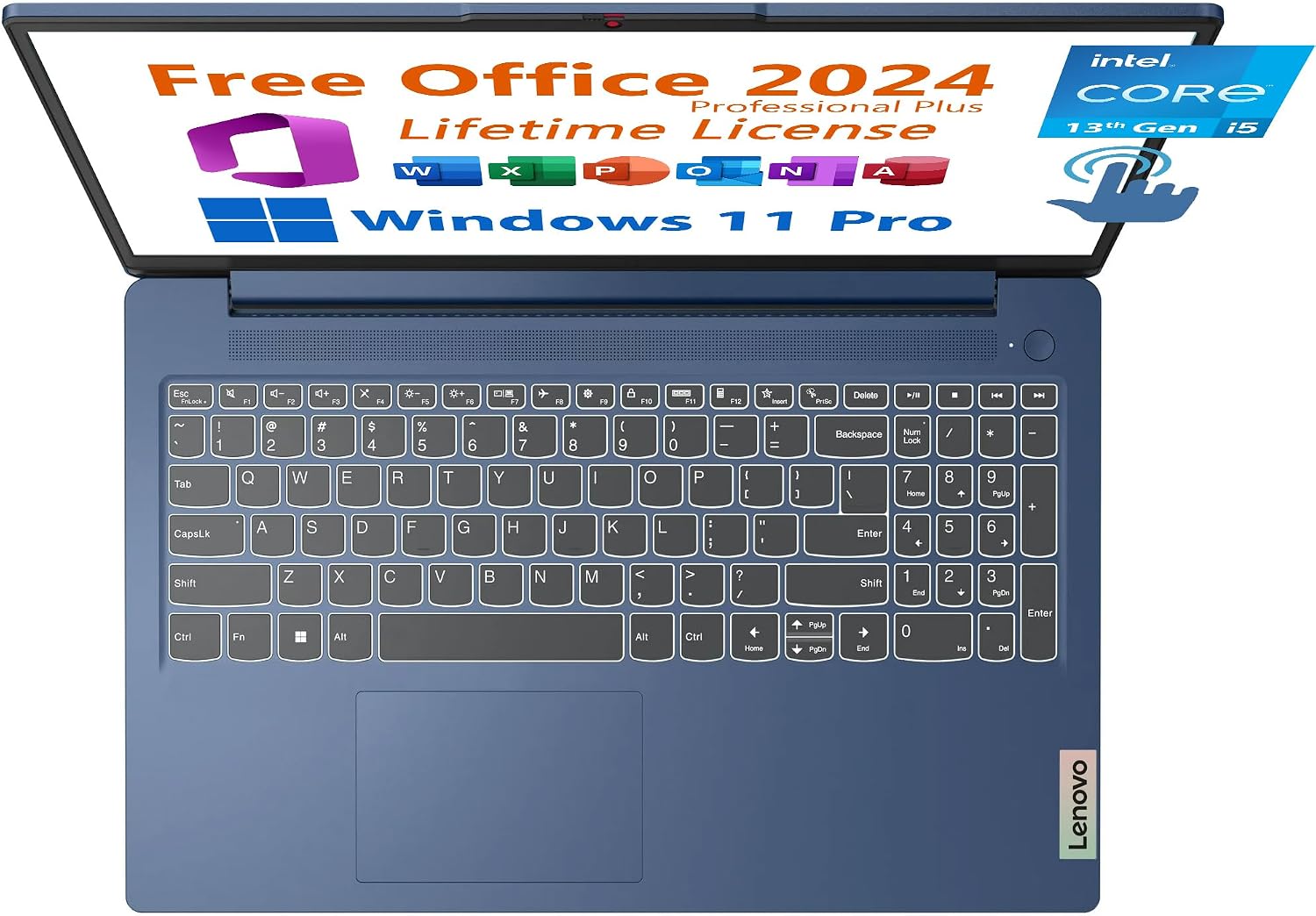 Lenovo 15.6' Laptop, Free Microsoft Office 2025 with Lifetime License, Touchscreen FHD, Intel 10-Core i5-1335U 4.6 GHz, 8GB RAM, 256GB SSD, WiFi 6, 7 hrs Battery Life, Windows 11 Pro, Toree Earbuds