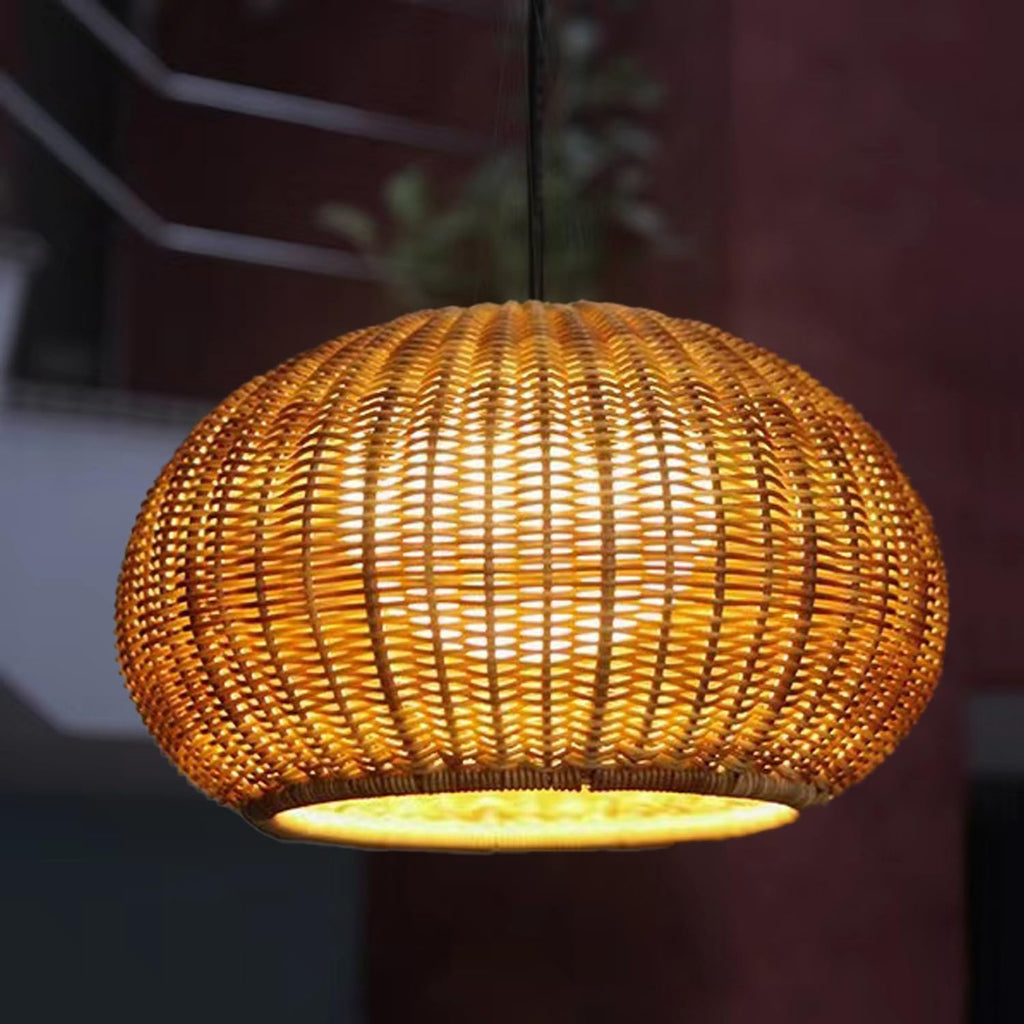 MIXL-24 Inch Large Rattan Pendant Light,Outdoor Waterproof Hanging Light Fixture,Rustic Dining Room Light Fixture,Farmhouse Style Pendant Lamp for Balcony Yard and Porch
