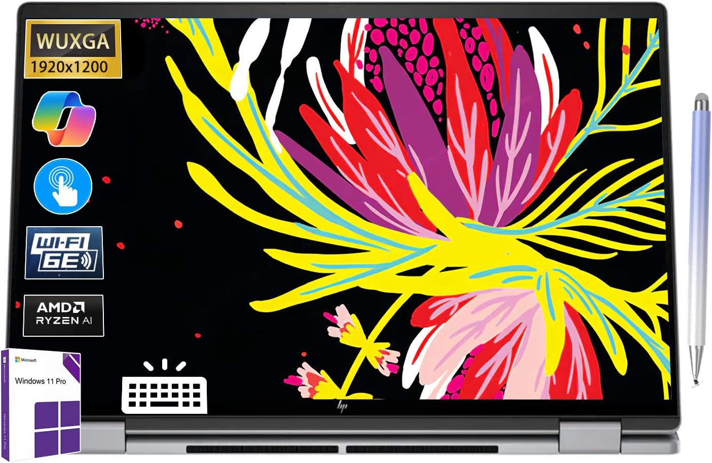HP Envy x360 16' 2-in-1 Laptop, AMD Ryzen 5 8640HS AI Processor, FHD+ Touchscreen, Wi-Fi 6E, Windows 11 Pro, Fast Charge, Recycled Metal Design (2024), W/Stylus Pen (8GB RAM | 512GB PCIe SSD)