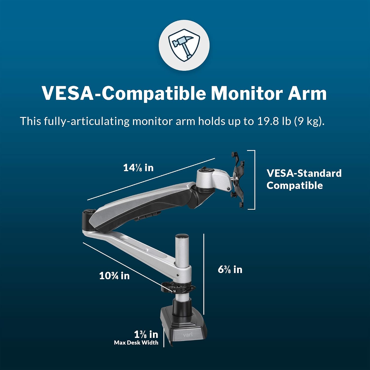 Vari Single Monitor Arm - VESA Monitor Mount w/ 360 Degree Adjustment - Monitor up to 27 inches, 19.8 lbs - Single Monitor Mount with Full Adjustability - Computer Monitor Stand for Home or Office
