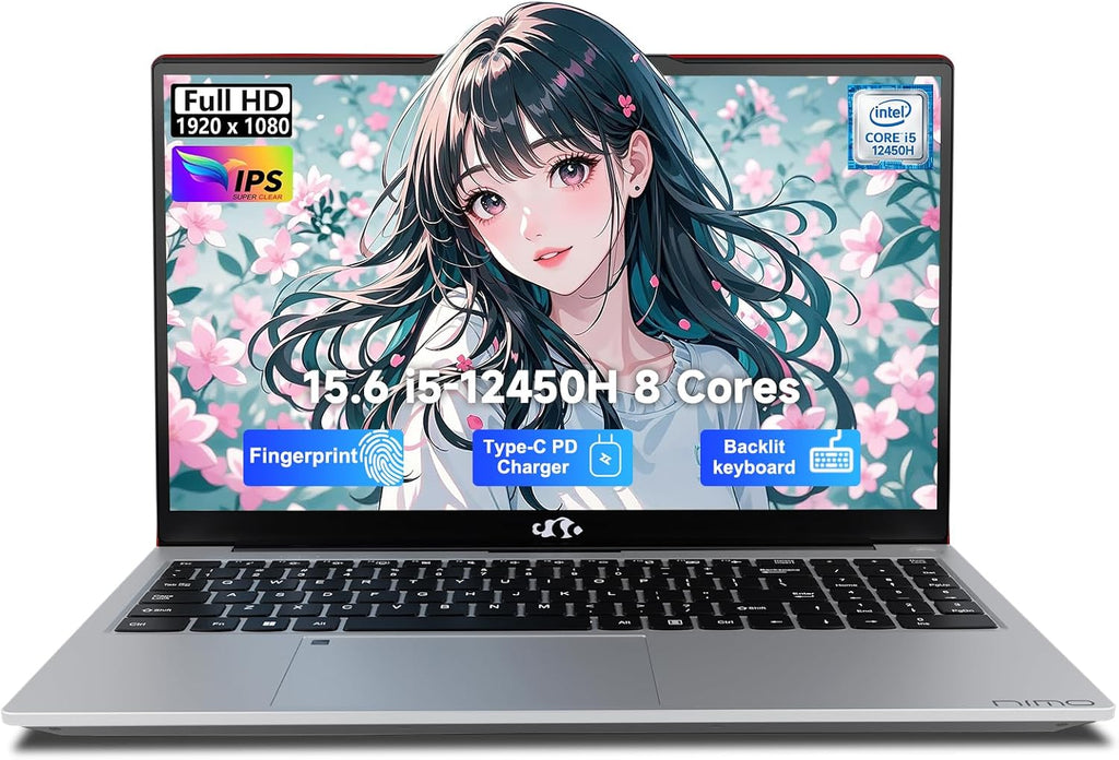NIMO 15.6' FHD-IPS-Laptop, Intel i5-12450H 8 Cores 16GB RAM 1TB SSD (Beat i7-11800H, Up to 4.4 GHz) 100W Type-C Fingerprint Backlit Keyboard for Professionals & Students Office, Study & Travel