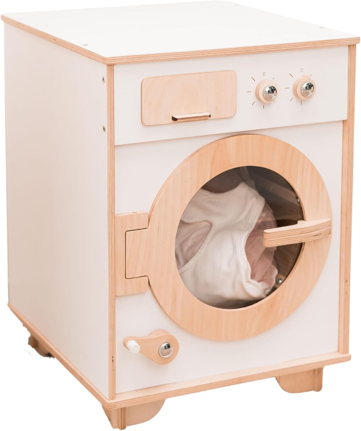 Toy Washing Machine Wooden Play Kitchen - Pretend Play Cleaning Set Washing Machine Toy for Kids - Pretend Play Toys for Toddlers Christmas Gifts for Children (Natural)