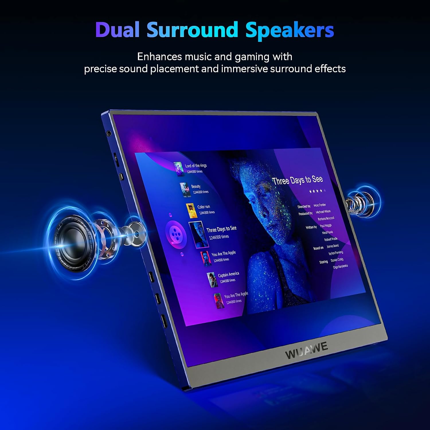 WUAWE 16' 1200P 120Hz Portable Monitor for Laptop, 100% sRGB Portable Laptop Monitor with Built-in Stand, HDR and Freensync, External USB C Monitor for Phone, MacBook, Laptop, PC(Blue)