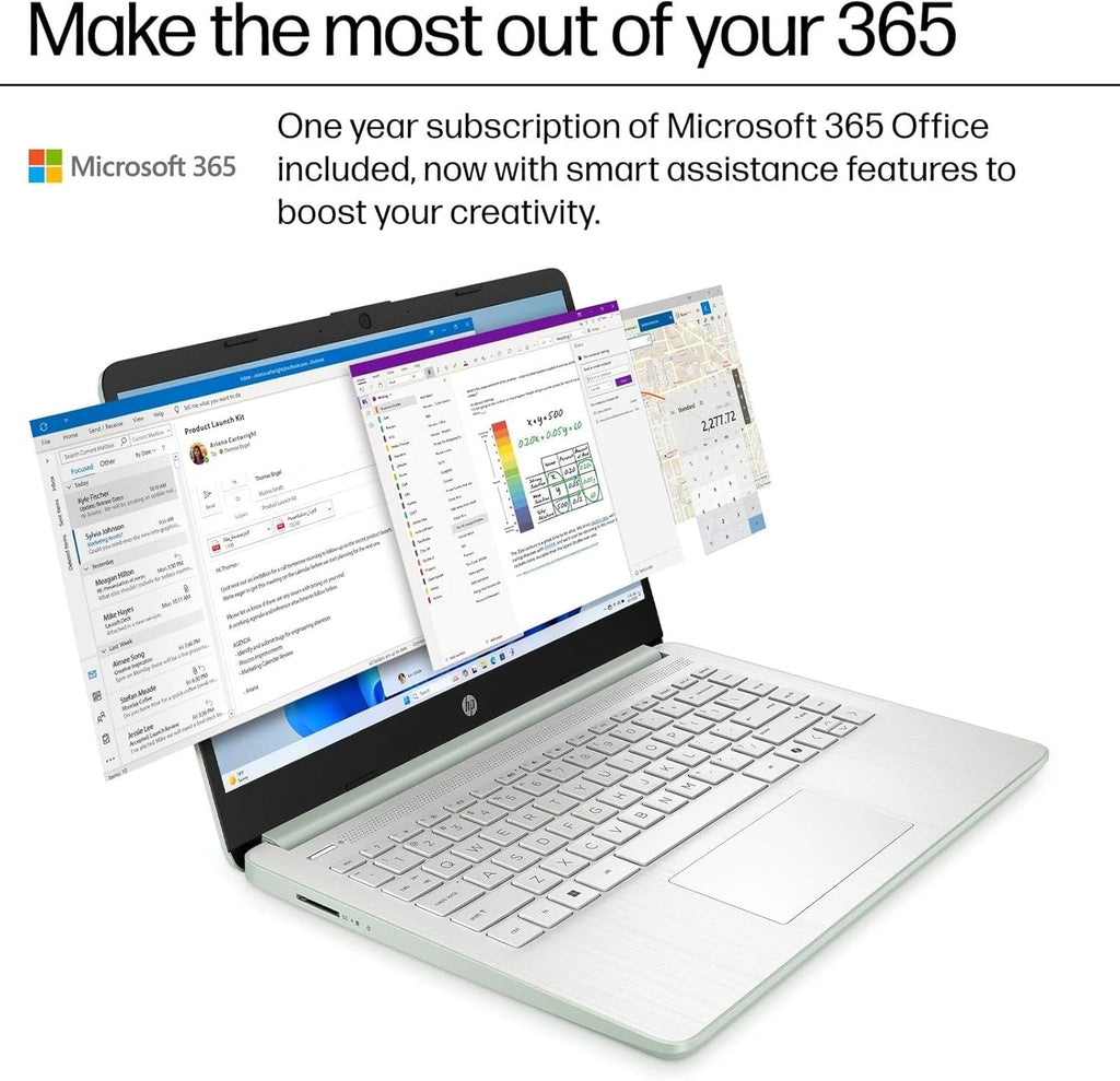 HP Stream 14 Student Business Laptop, Microsoft Office 365, Copilot AI, Intel N150 Processor(Quad-core), 4GB RAM, 128GB UFS, Willow Green, Windows 11 Home, with 5ave Kit