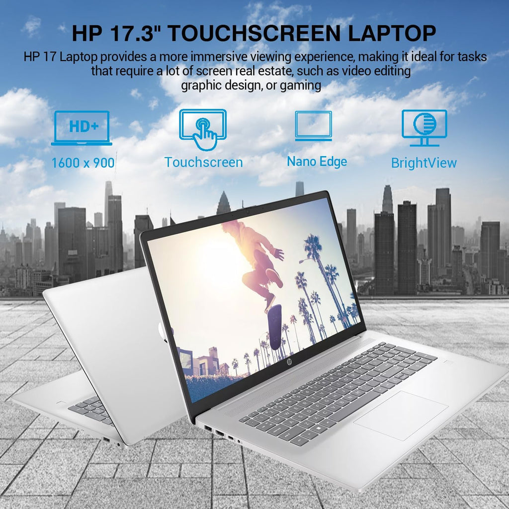 HP 17 Inch Laptop Touchscreen Computer, 17.3 HD+ Touch Screen Business Laptop PC, Intel 10-Core i7, Windows 11 Pro, Backlit Keyboard | Number Pad | Fingerprint | Wi-Fi 6 | 64GB RAM 2TB SSD | Sliver