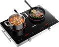 2 Burner Electric Cooktop 110V, Hot Plates Electric with Carry Handle, Ceramic Cooktop for Home, VR, 1800W Touch & Knob Control Timer, Safety Lock (Black)