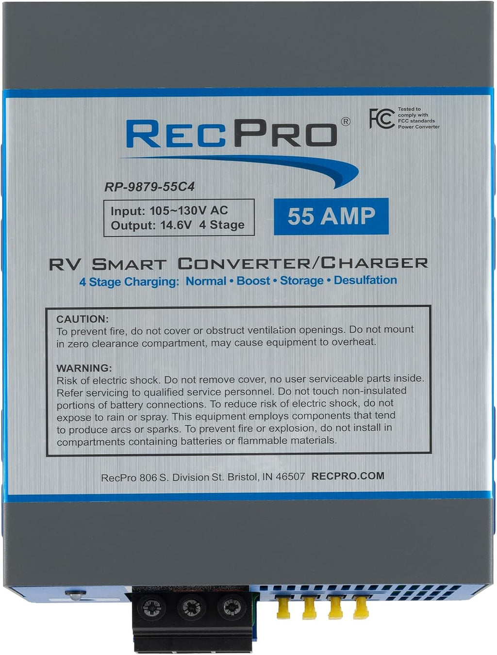 RecPro RV Converter 55 Amp | RV Power Converter & Battery Charger | 4 Stage Smart Charging | 120VAC to 12VDC | 13V to 16.5V Operating Range