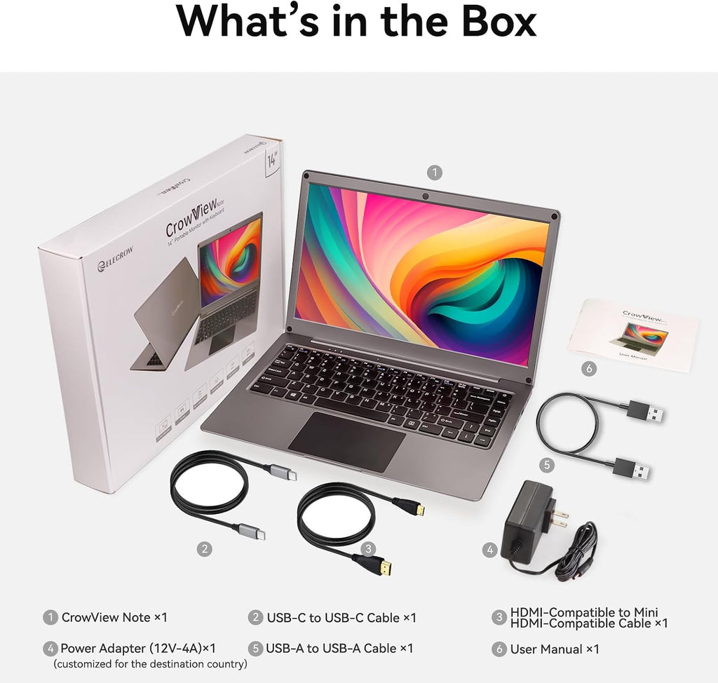 ELECROW 14 Inch Portable Monitor with Keyboard, Lapdock 1080P FHD IPS Display with Built-in Battery, USB C External Computer Monitors Compatible with Raspberry Pi, Phone, Mini PC, Mac, Game Console