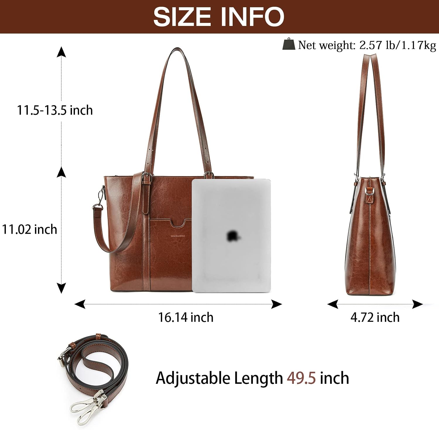 BOSTANTEN Leather Laptop Bag Work Tote for Women Shoulder Handbag Briefcase 15.6 inch Satchel Computer Bag