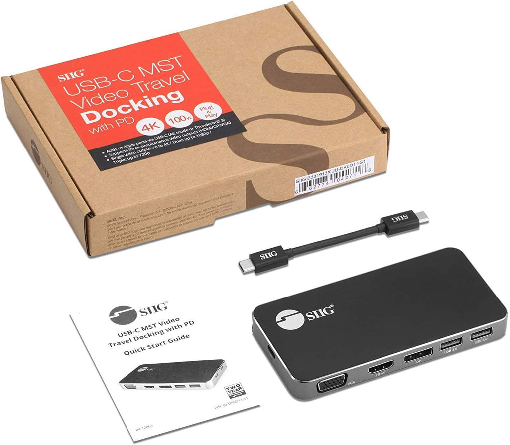 SIIG 4K USB-C MST Laptop Docking Station Thunderbolt 3 Compatible with 100W PD Supports Windows & Chromebooks, Mac M1/M2/M3 Pro/Max for Single Extend Video Output only