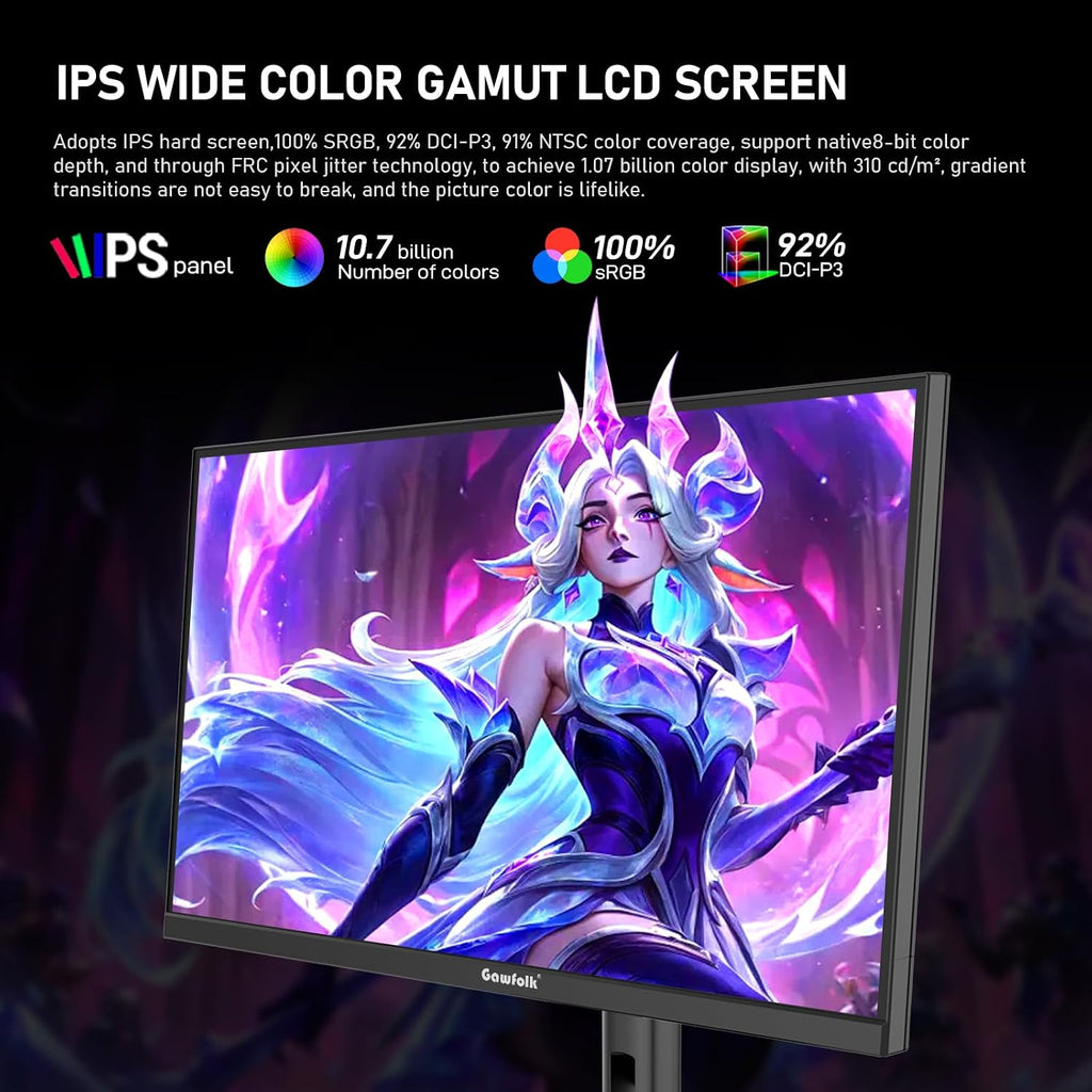 Gawfolk 27 inch IPS Gaming Computer Monitor, UHD 3840x2160 4K 180Hz / FHD 360Hz Dual Mode PC Screen, 1.07 Billion Colours, Adaptive Sync, Height Adjustable,Built-in Speaker,HDMI 2.1 & DP1.4,Black