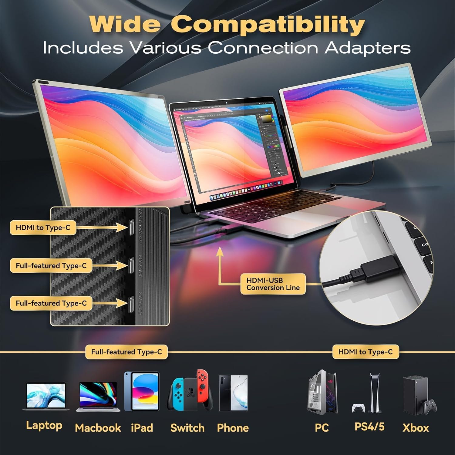 Teamgee 15.6' Laptop Screen Extender | Portable Monitor for 13-17' Mac/Windows Laptops | 120% sRGB FHD, Metal Stand, 235° Rotation, Ideal for Hybrid Work