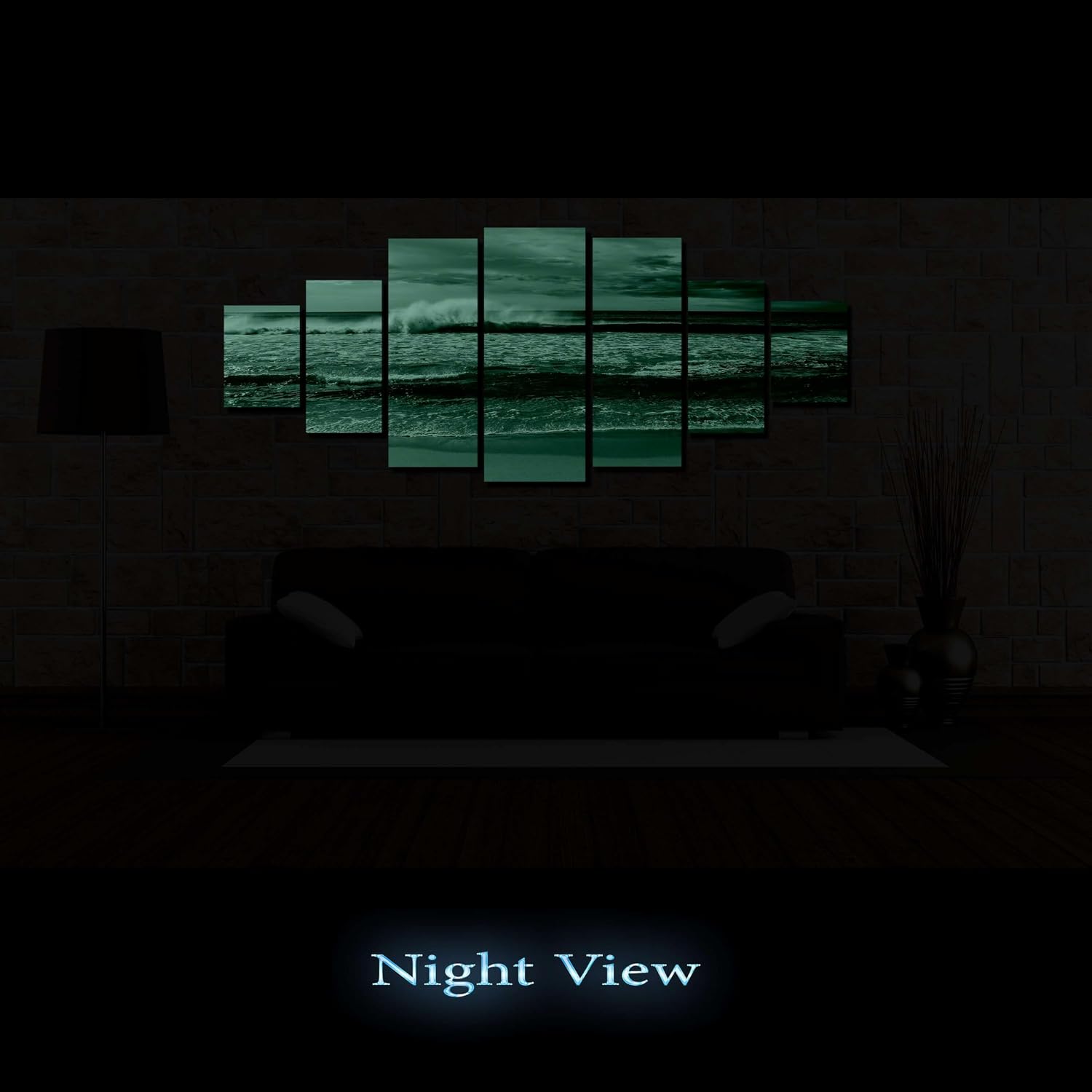 Startonight Huge Canvas Wall Art - Ocean Waves Large Framed Set of 7 40' x 95'