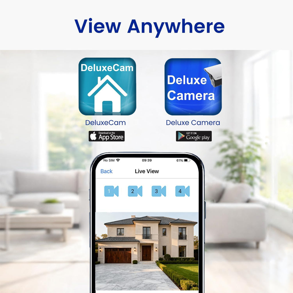 CasaCam Deluxe Wireless Security Camera System | 2 1080p Floodlight Cameras and one 7' Touchscreen Monitor | AC Powered, Two-Way Audio, Free APP, 32GB SD Card and Battery Installed, Model VS5002