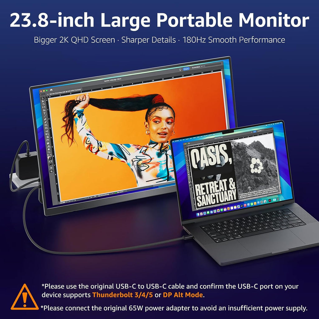 VisionOwl Portable Monitor for Laptop, IPS USB-C HDMI Travel Second Monitor for MacBook Pro Air, PC, PS5, Xbox, Portable Second Screen, Built-in Kickstand, Speakers, VESA Mountable, 23.8 Inch