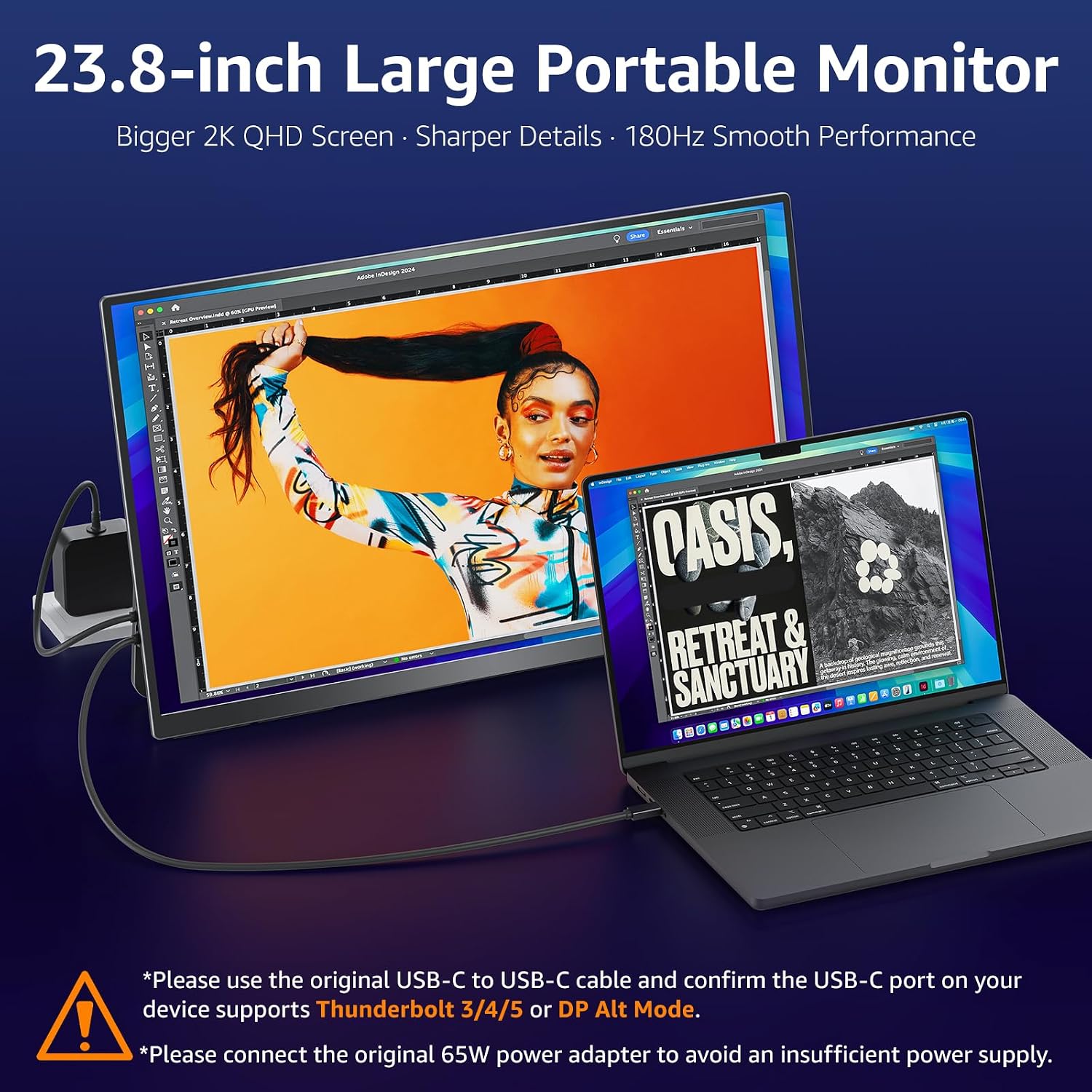 VisionOwl Portable Monitor for Laptop, IPS USB-C HDMI Travel Second Monitor for MacBook Pro Air, PC, PS5, Xbox, Portable Second Screen, Built-in Kickstand, Speakers, VESA Mountable, 23.8 Inch