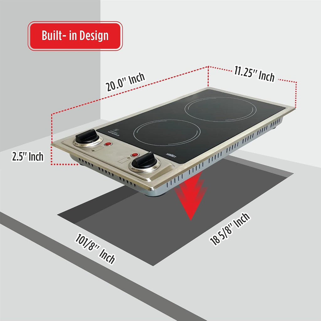 Summit CR2B120 12-inch Wide 115V 2-Burner Radiant Electric Cooktop, Jet Black Glass Easy to Clean, Two Burner Total 2400W, Push-to-Turn Knob Control, Indicator Light, Hot Warning, Easy Plug-In