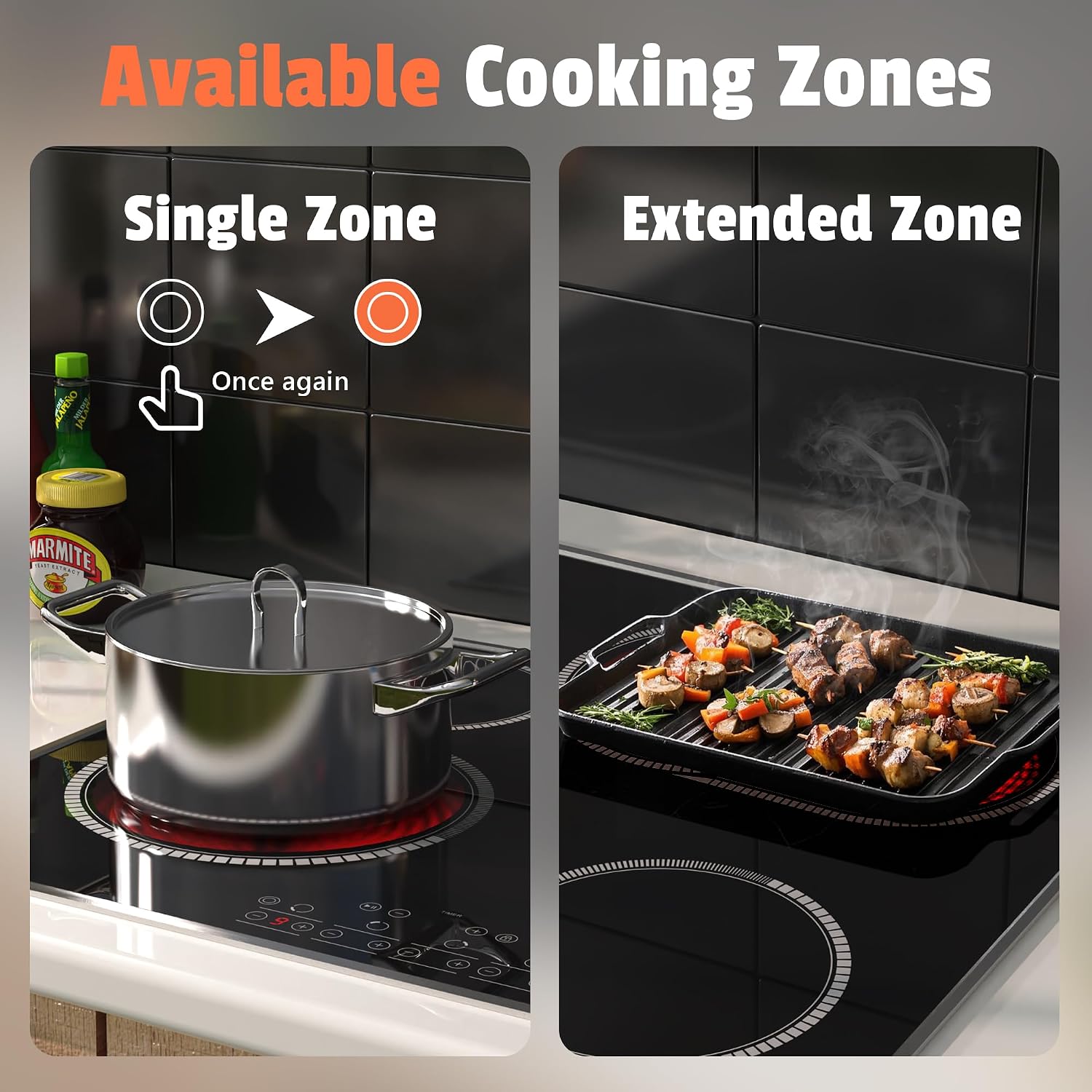 24 Inch Electric Cooktop 4 Burners, Pladeca 6600W Electric Stove Touch Control, 220-240V Built-in Radiant Stove Top with Safety Lock, Timer, Pause Control, Extended Zone, Hard Wire(No Plug)
