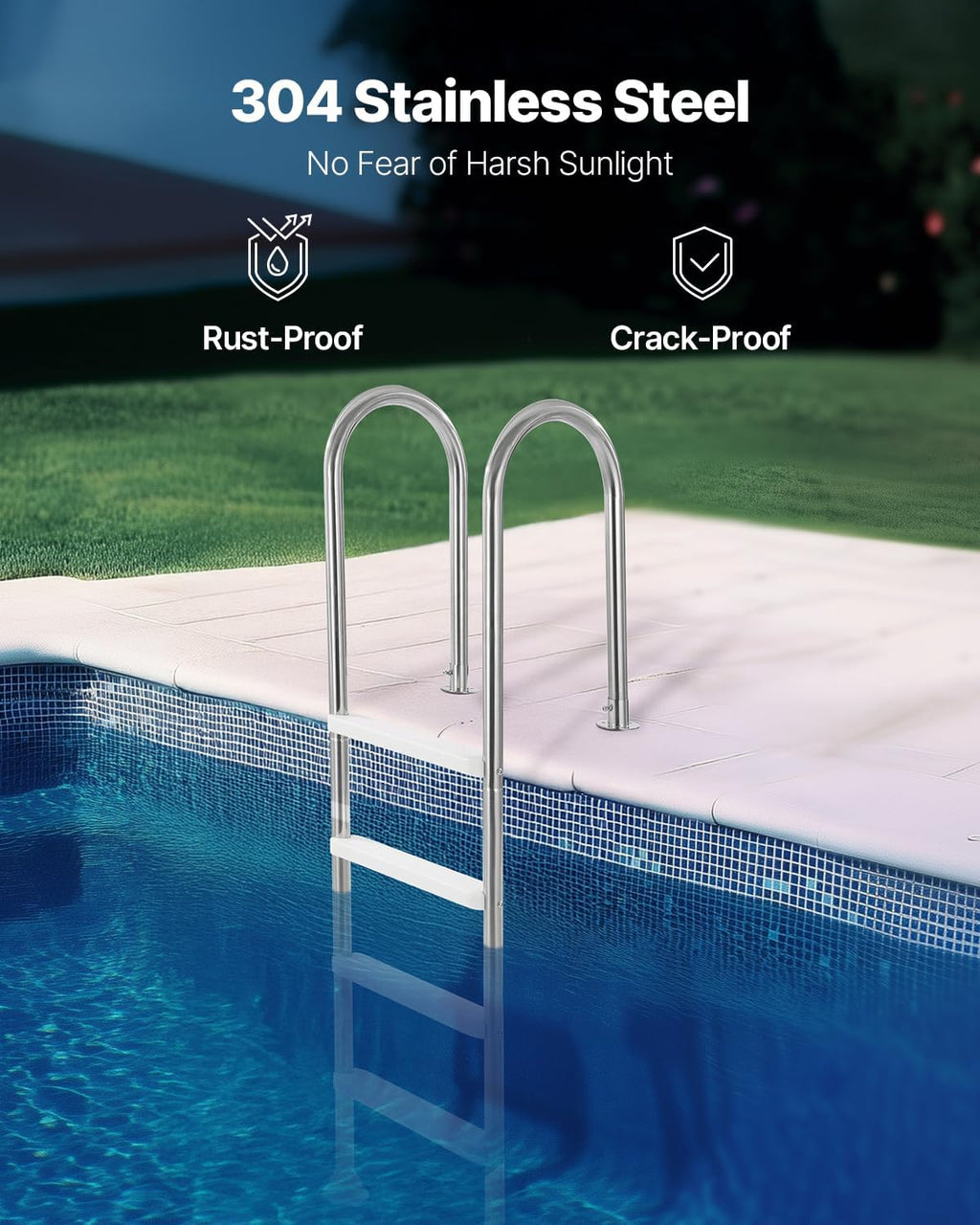 VEVOR Swimming Pool Ladder, 4-Step Double Handrails Stairs with Non-Slip Heavy Duty Steps, Stainless Steel Load Capacity 265 lbs, for 54 in Inground Pools with Mounted Deck Board Indoor & Outdoor