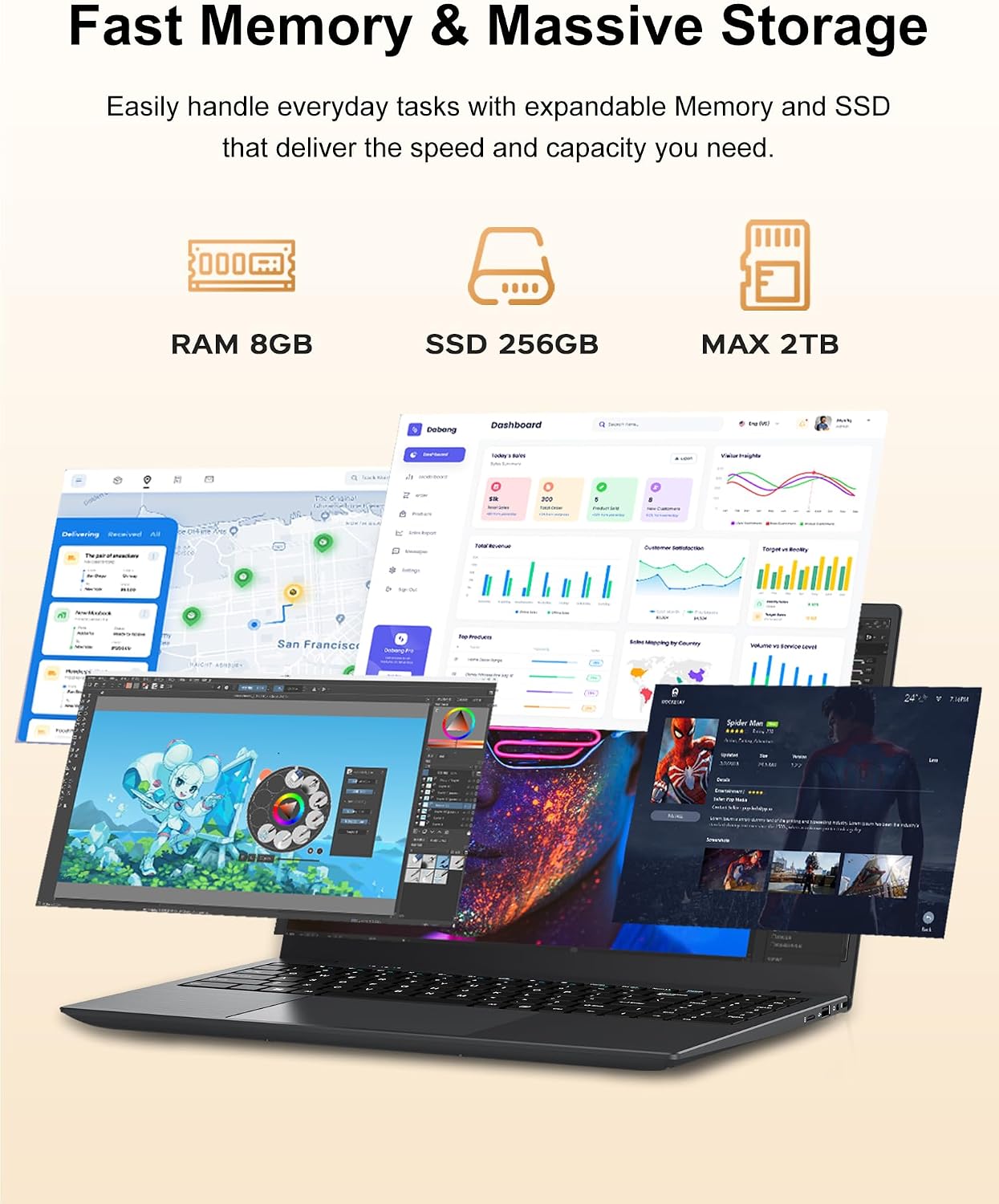 BLUEING Laptop Computer, 8GB RAM 256GB SSD, Laptop with Gold 6500Y (Beat N5095, Up to 3.4GHz), 15.6 Inch FHD IPS Display, Type-C, HDMI, USB3.2, BT5.2, WiFi 5, Laptops
