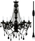 Outdoor 6 Light Plug-in Black Chandelier H26'xW22', Black Metal Frame, Black Acrylic Crystals, and Low Voltage IP65 Water Resistant Electrical Components