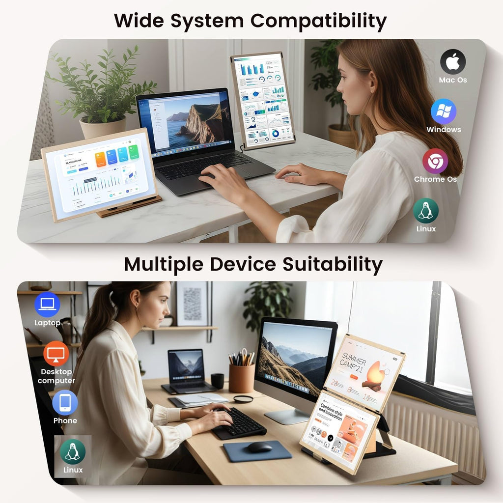 Laptop Extender 15.6-inch, 1080P FHD Portable Monitor with 120% sRGB, 235Rotation Detachable Screen, Plug & Play, Triple Screen Laptop Monitor Extender Compatible with Windows, Mac, Chrome