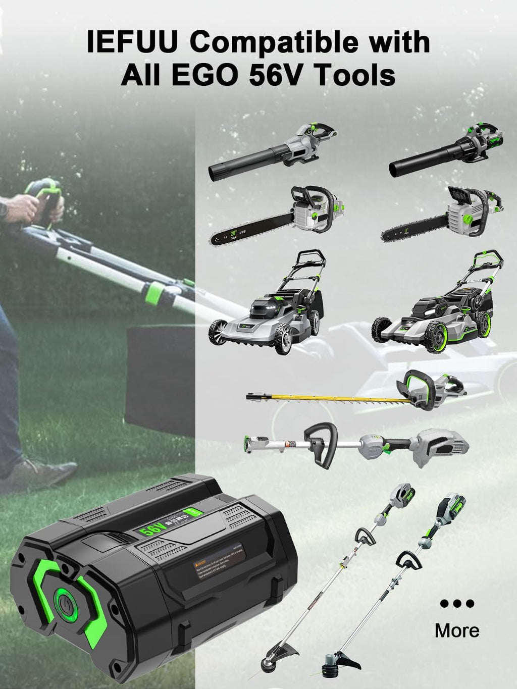 New Compatible with EGO 56V Battery 5.0 Ah BA1400T BA1400, Compatible with All Power 56-Volt E GO Power+ Cordless Tools Lawn Mower, Leaf Blower, Chainsaw Lithium-Ion Batteries 5000mAh